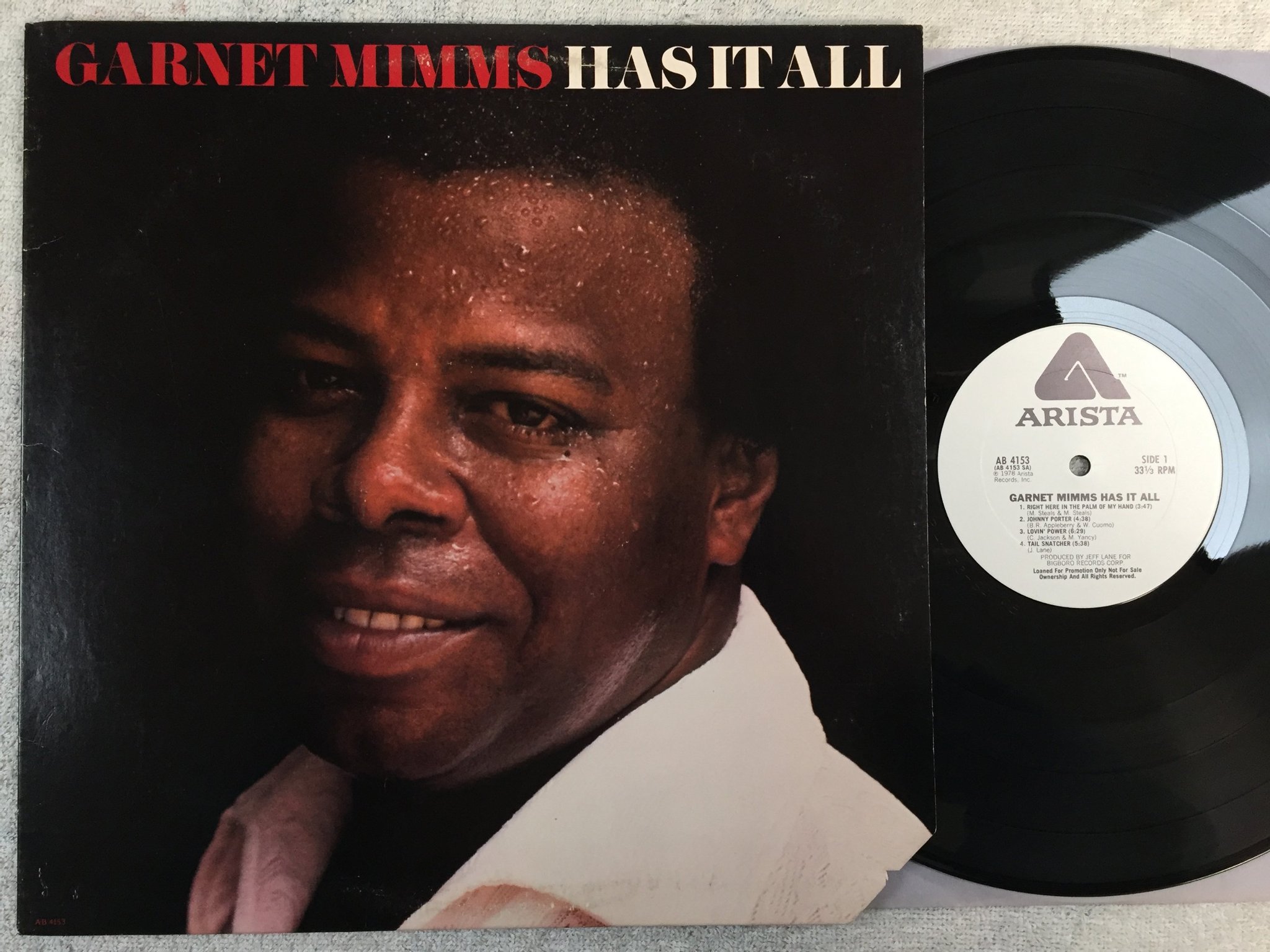 Omslagsbild för skivan GARNET MIMMS has it all LP -78 US ARISTA promo AB 4153 soul