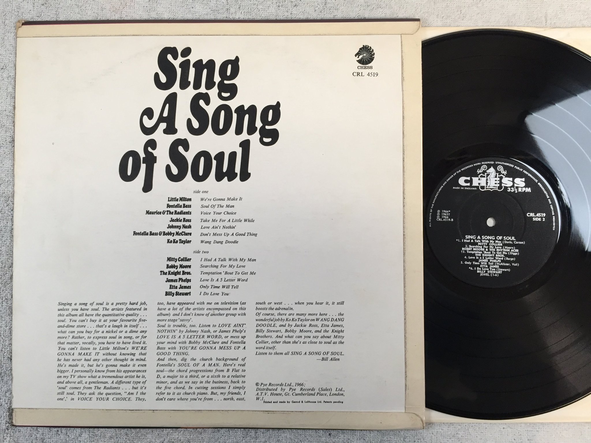 Omslagsbild för skivan V/A sing a song of soul LP -66 UK CHESS CRL 4519 amazing compilation!!