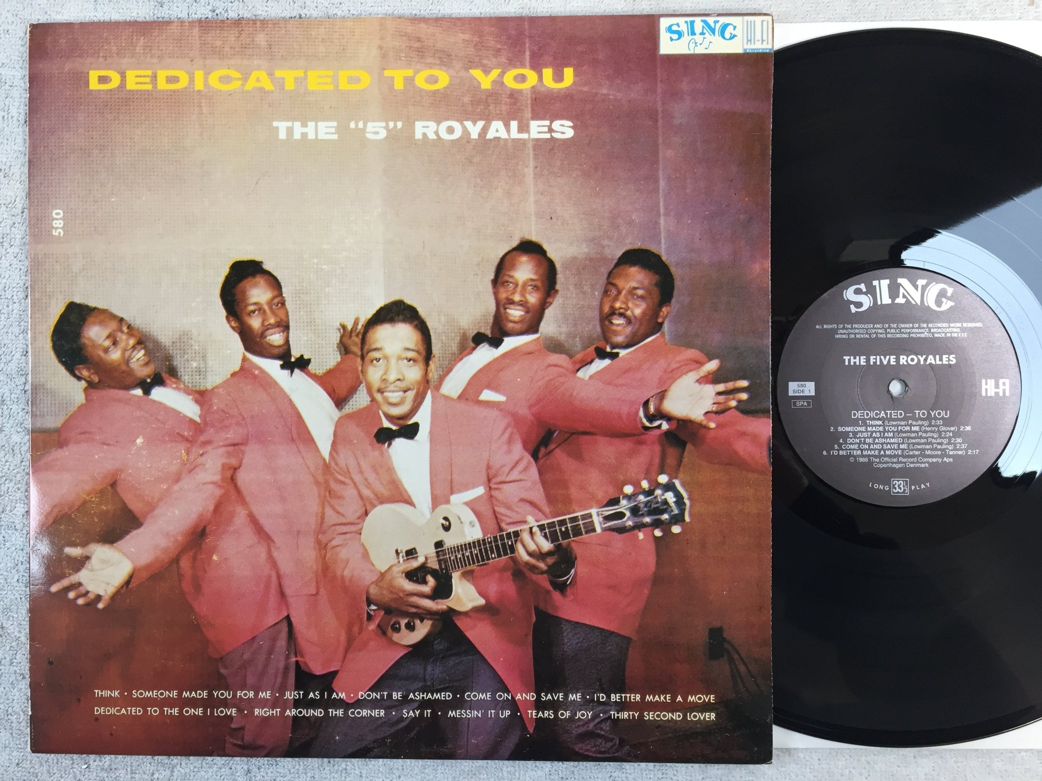 Omslagsbild för skivan THE FIVE ROYALS dedicated to you LP re SING 580 