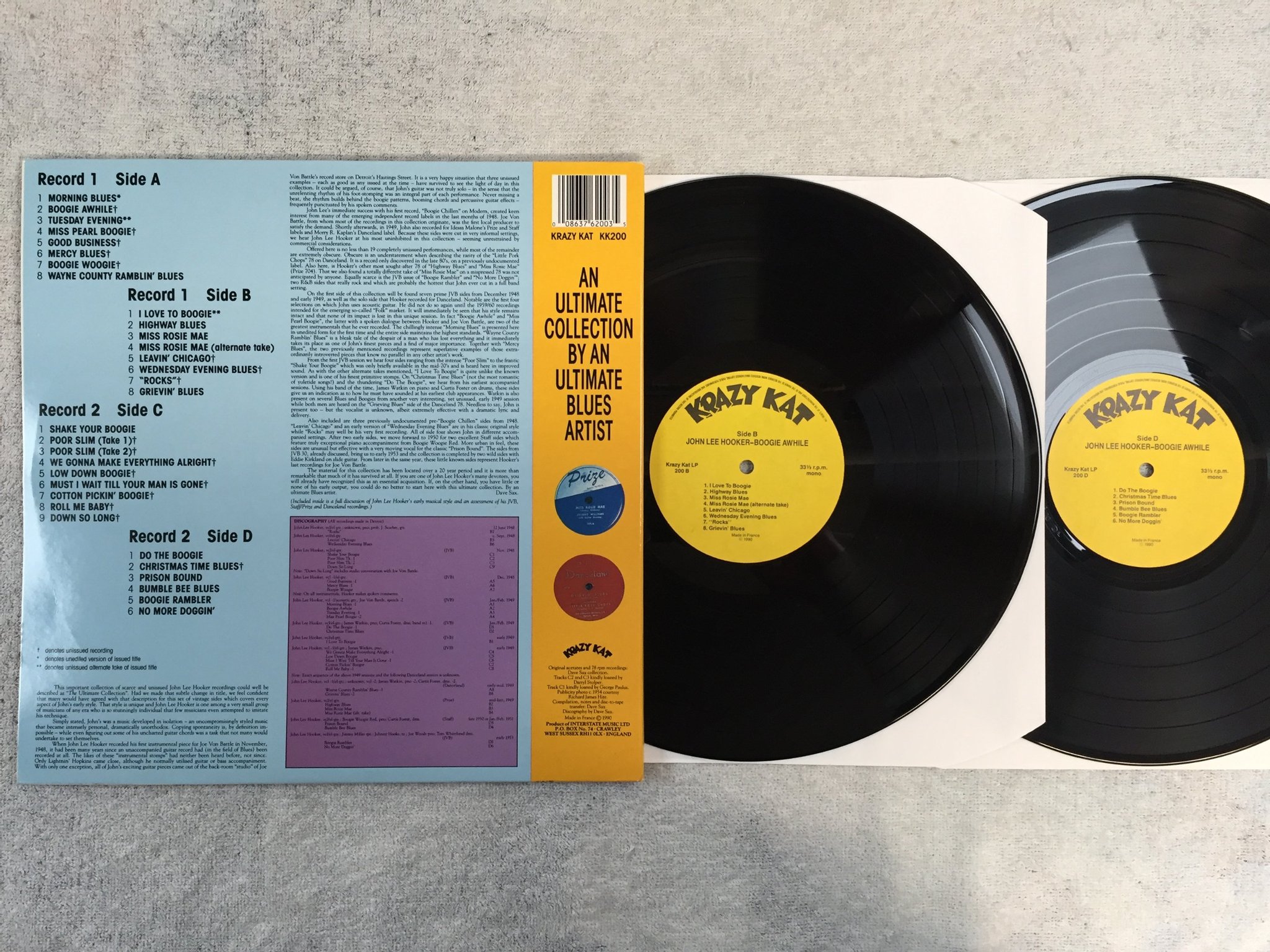 Omslagsbild för skivan JOHN LEE HOOKER boogie awhile 2xLP -90 KRAZY KAT 200