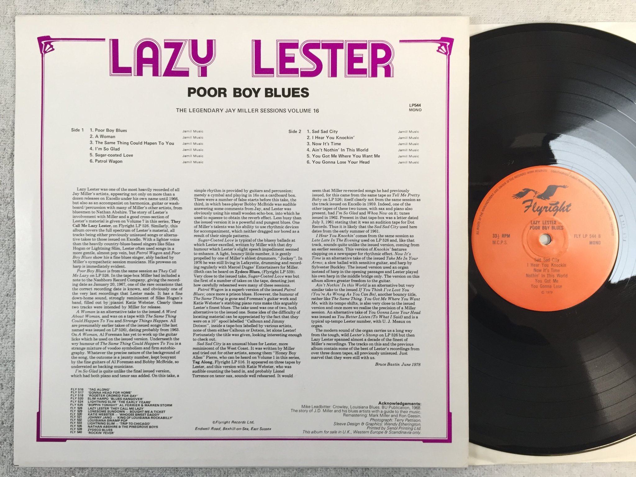Omslagsbild för skivan LAZY LESTER poor boy blues LP -79 UK FLYRIGHT FLY LP 544