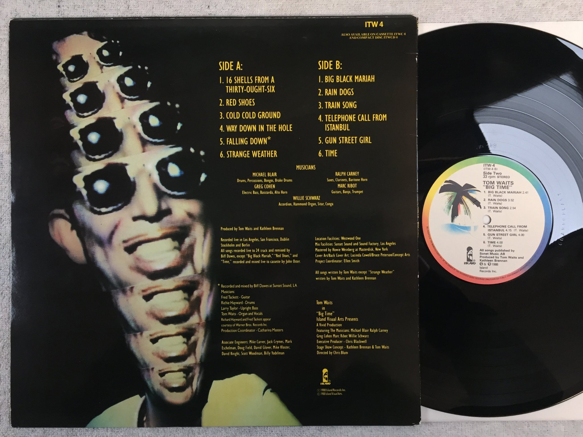 Omslagsbild för skivan TOM WAITS big time LP -88 ISLAND ITW-4