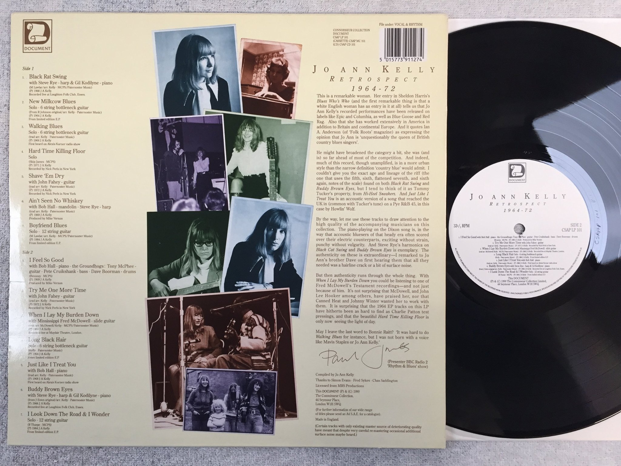 Omslagsbild för skivan JO ANN KELLY Retrospect 1964-72 LP -90 UK document CSAP LP 101 country blues