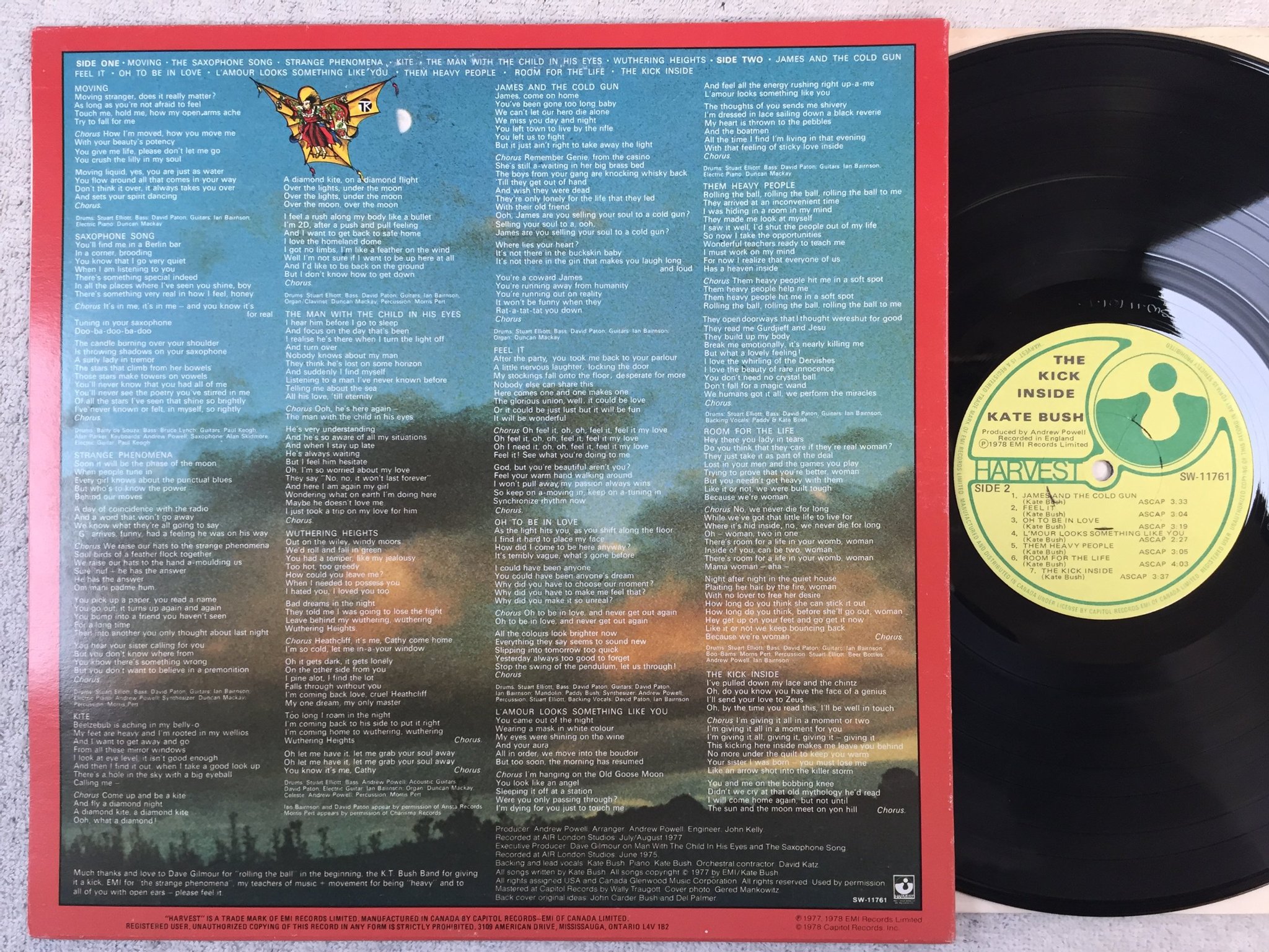 Omslagsbild för skivan Kate Bush - the kick inside LP -78 Can HARVEST SW-11761