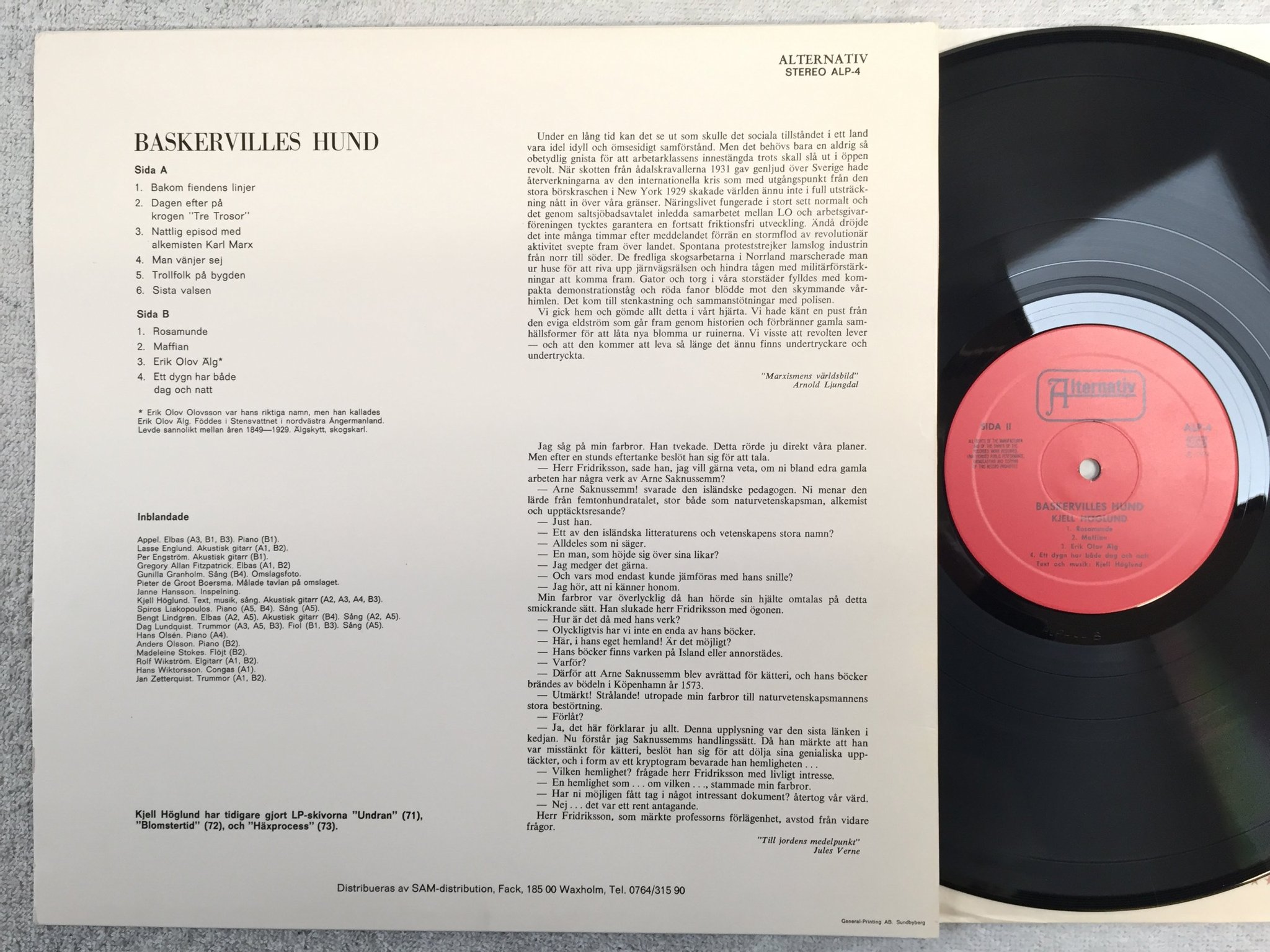 Omslagsbild för skivan KJELL HÖGLUND Baskervilles hundLP -74 Swe ALTERNATIV ALP-4