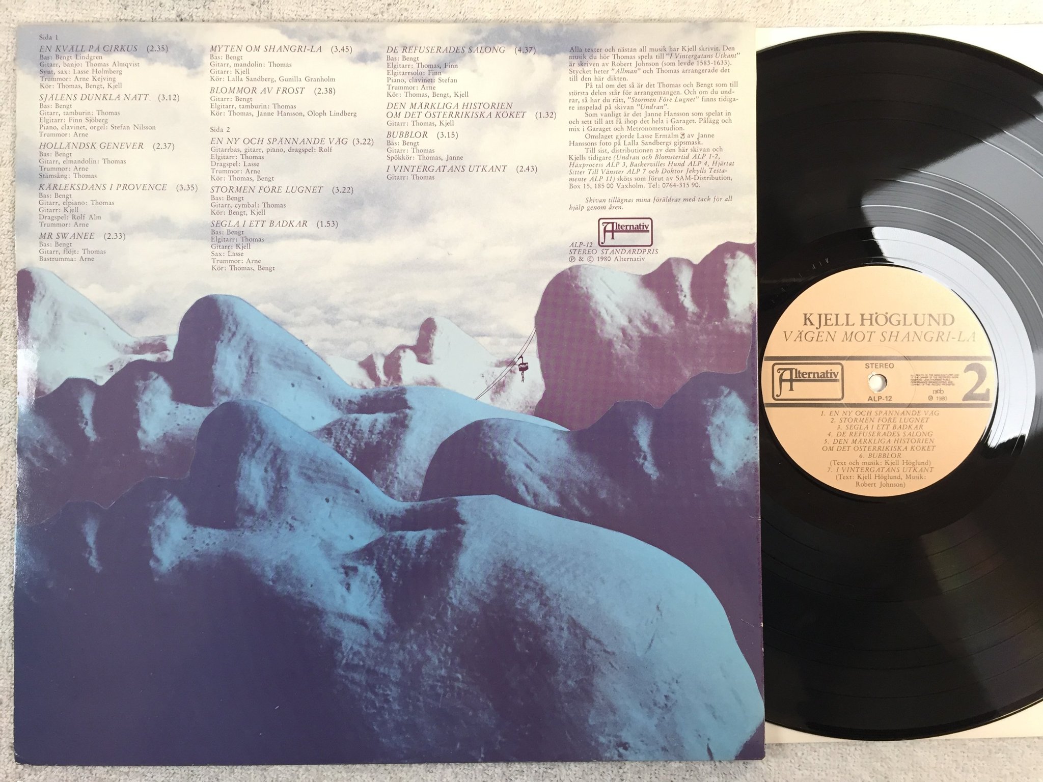 Omslagsbild för skivan KJELL HÖGLUND vägen mot Shangri-la LP -80 Swe ALTERNATIV ALP-12