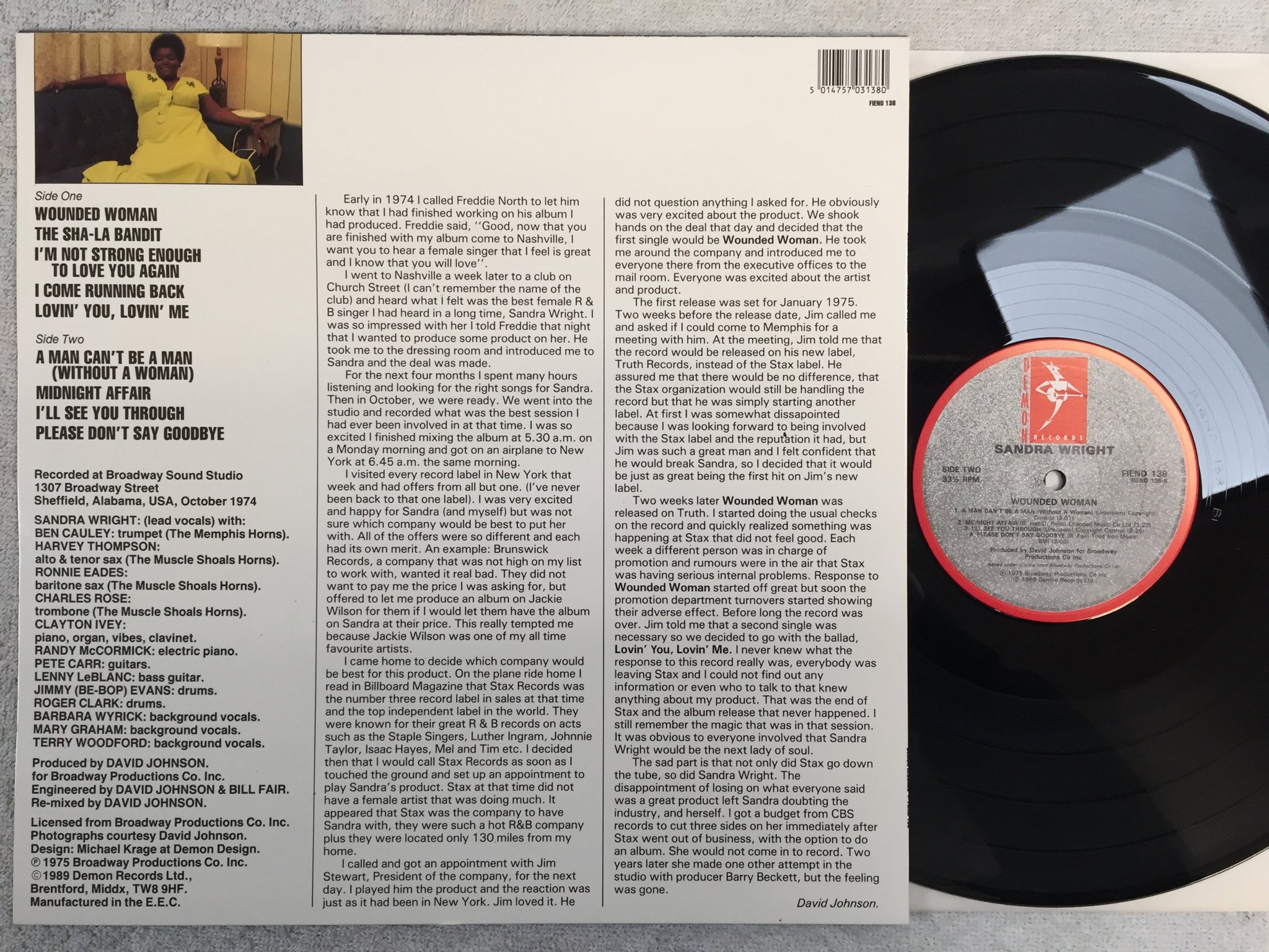 Omslagsbild för skivan SANDRA WRIGHT wounded woman LP -89 UK DEMON FIEND 138 rare!!!!