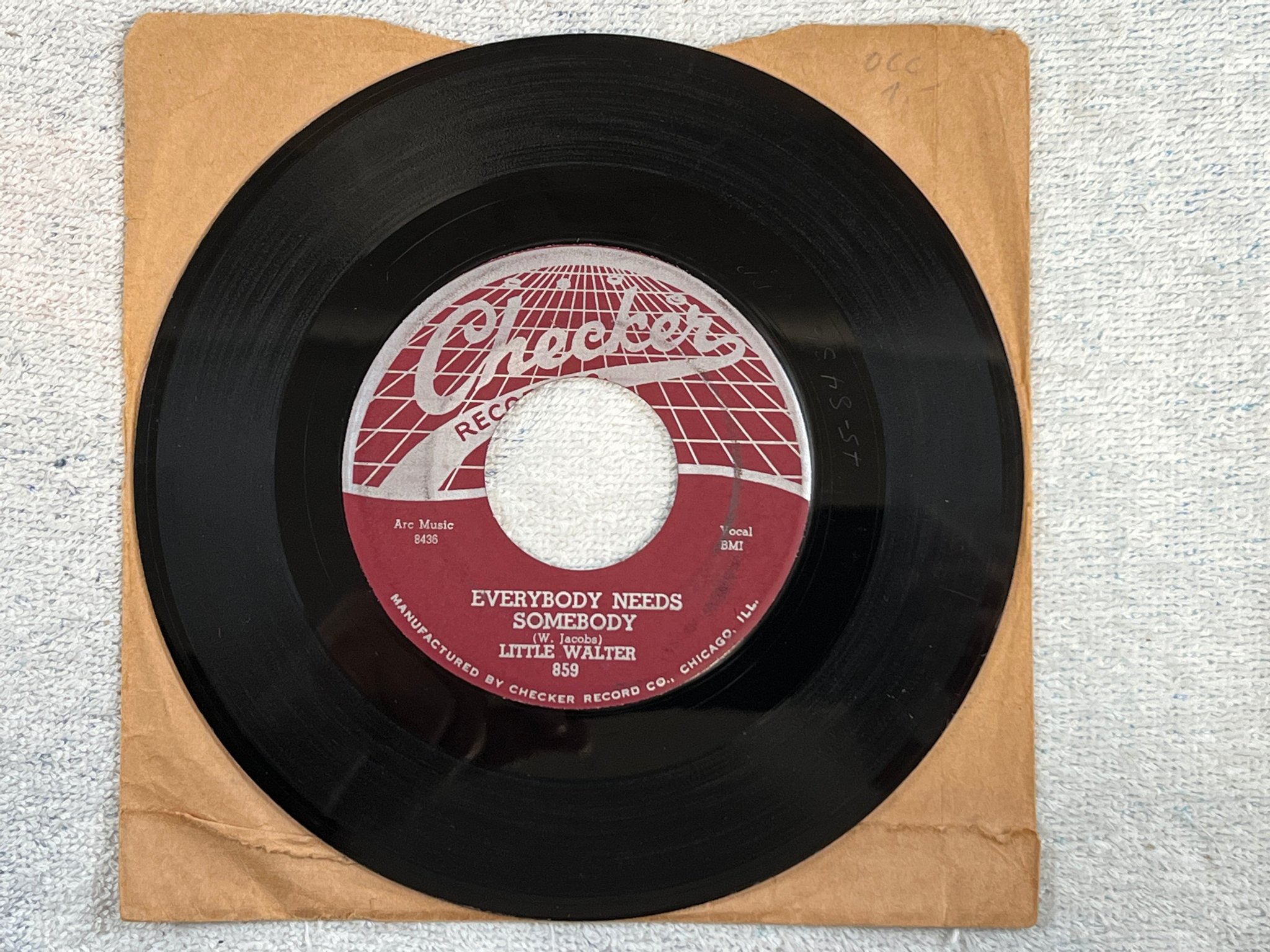 Omslagsbild för skivan LITTLE WALTER Nobody But You 7”single -57 US CHECKER 859 