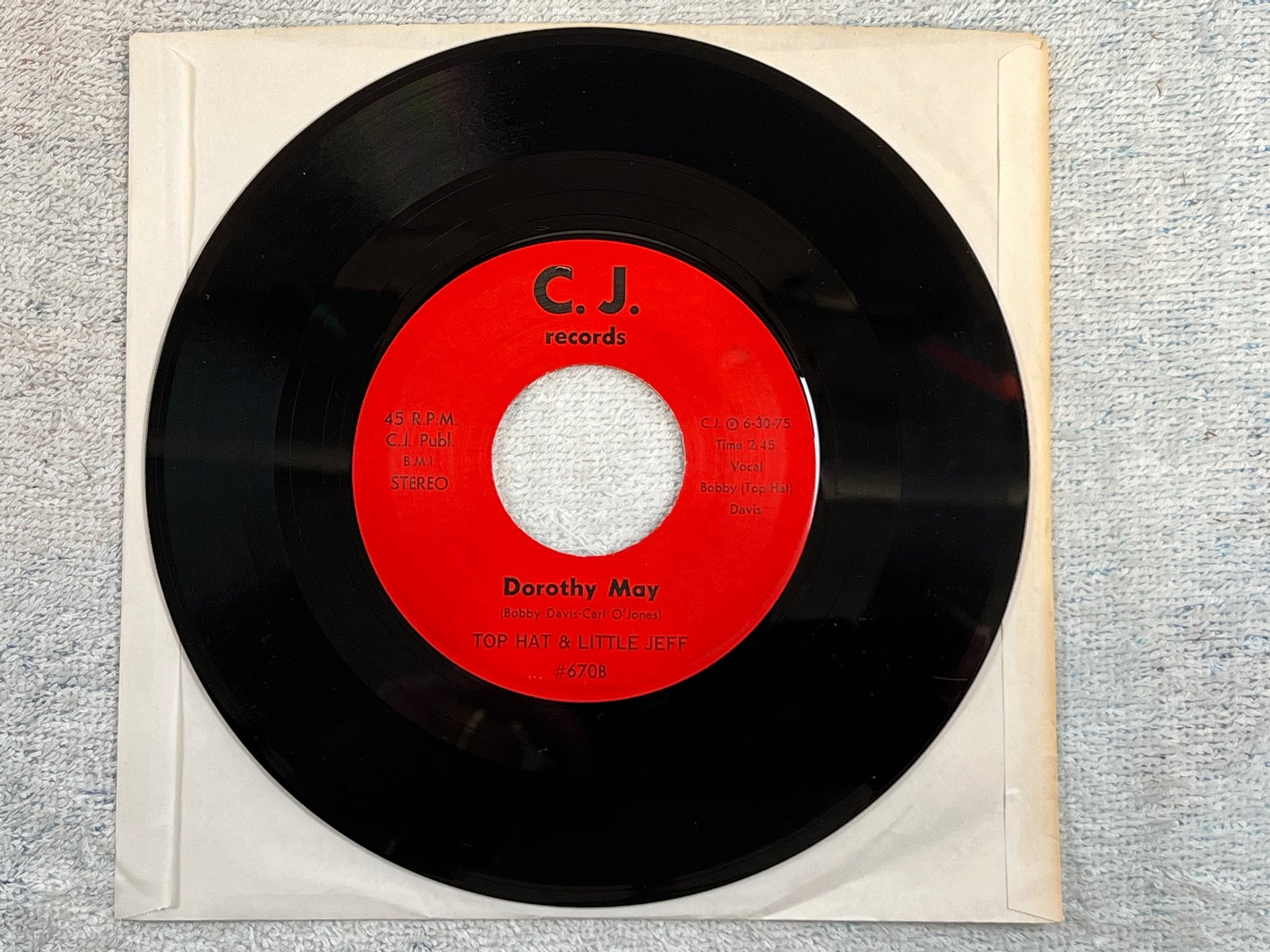 Omslagsbild för skivan TOP HAT & LITTLE JEFF Mississippi Bump 7”-75 US C.J. Records 670 rare soul blues