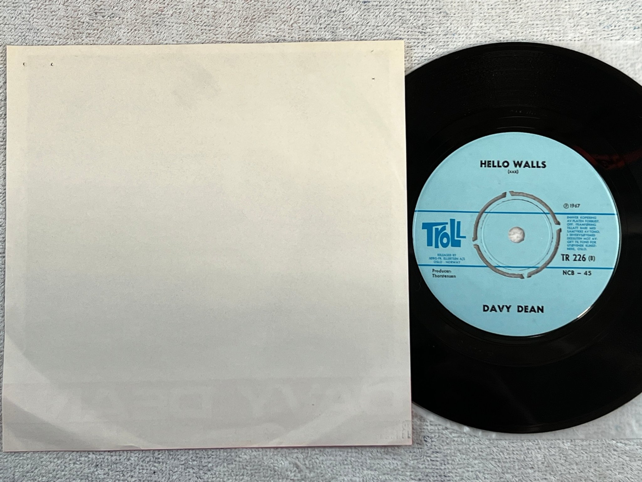 Omslagsbild för skivan DAVY DEAN rhinestones 7”single -67 Norway TROLL TR-226