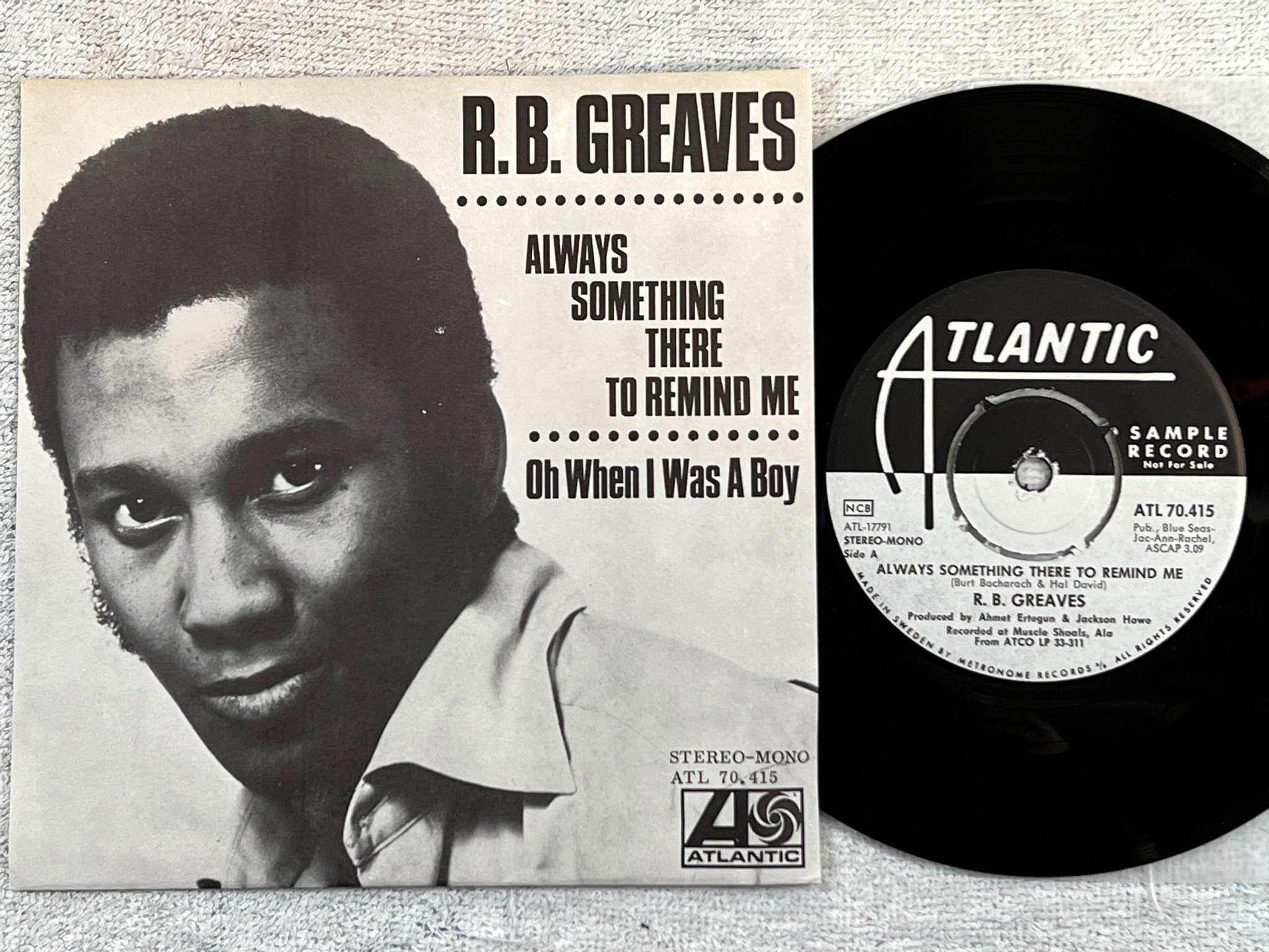 Omslagsbild för skivan R.B.GREAVES oh when I was a boy 7”single  She promo ATLANTIC ATL 70.415