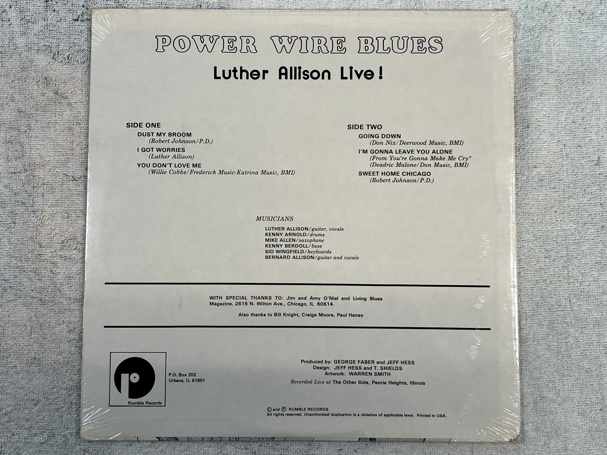 Omslagsbild för skivan LUTHER ALLISON power wire blues LP -82 US RUMBLE RR 1004 still sealed 