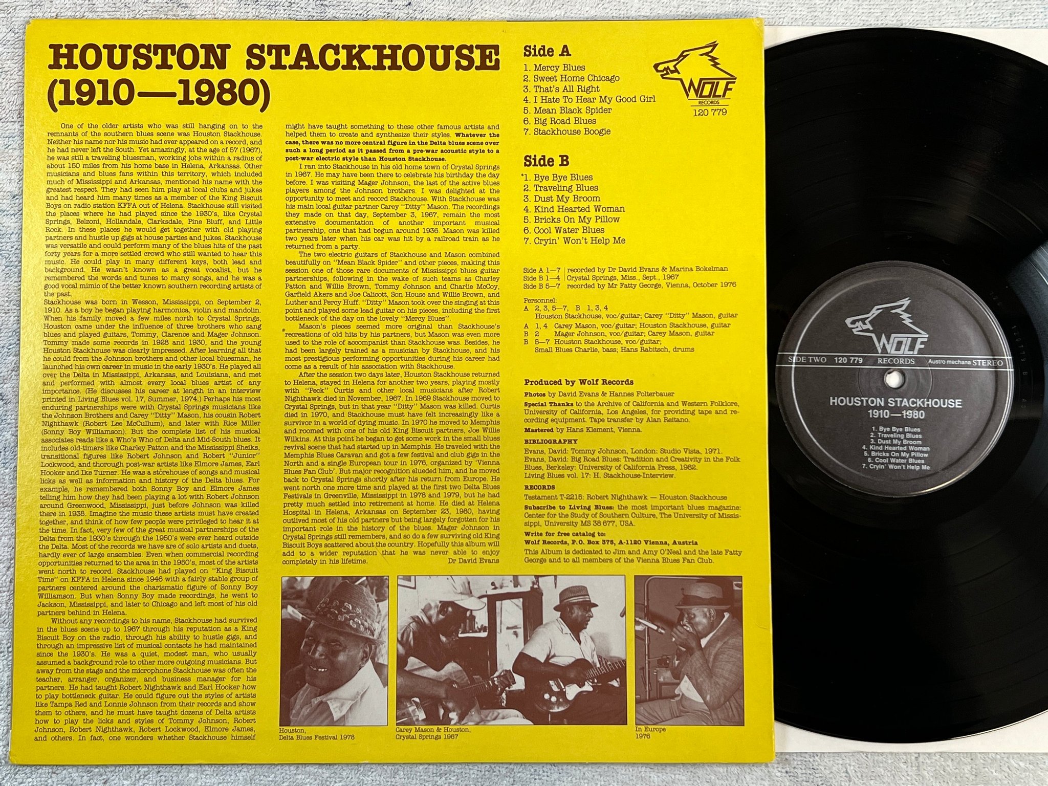 Omslagsbild för skivan V/A Houston stackhouse 1910 - 1980 LP Austria WOLF 120.779 delta blues