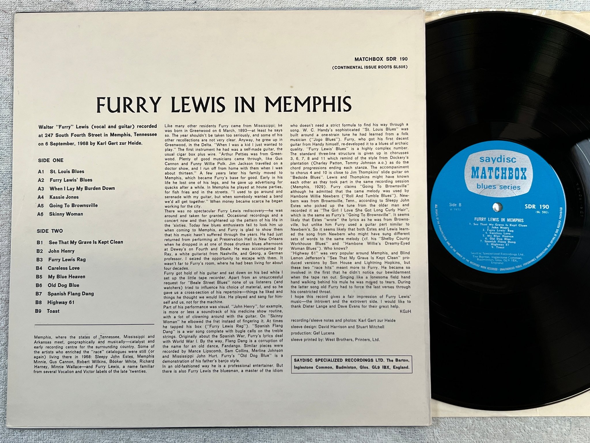 Omslagsbild för skivan FURRY LEWIS in Memphis LP -70 UK SAYDISC MATCHBOX SDR 190