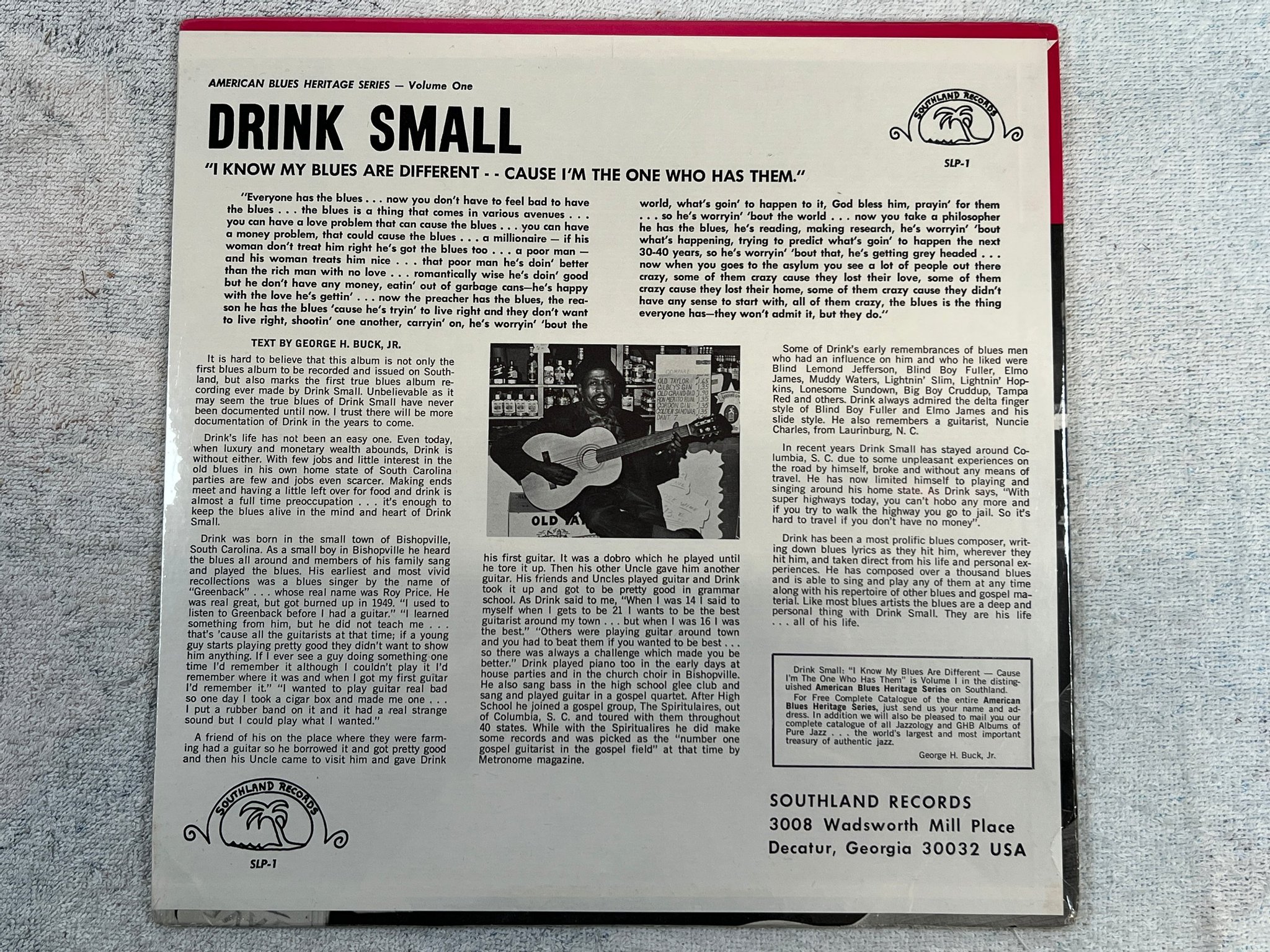 Omslagsbild för skivan DRINK SMALL I Know My Blues Are Different LP -72 US southland SLP-1 Still sealed