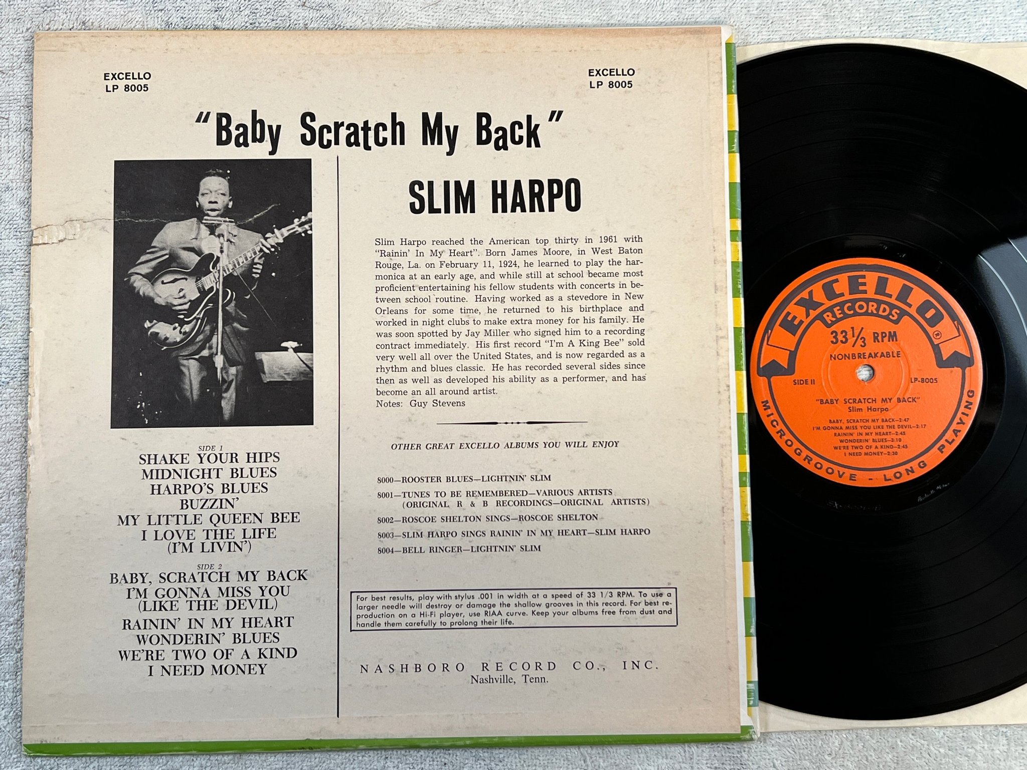 Omslagsbild för skivan SLIM HARPO baby scratch my back LP -66 US EXCELLO LP-8005 rare original 