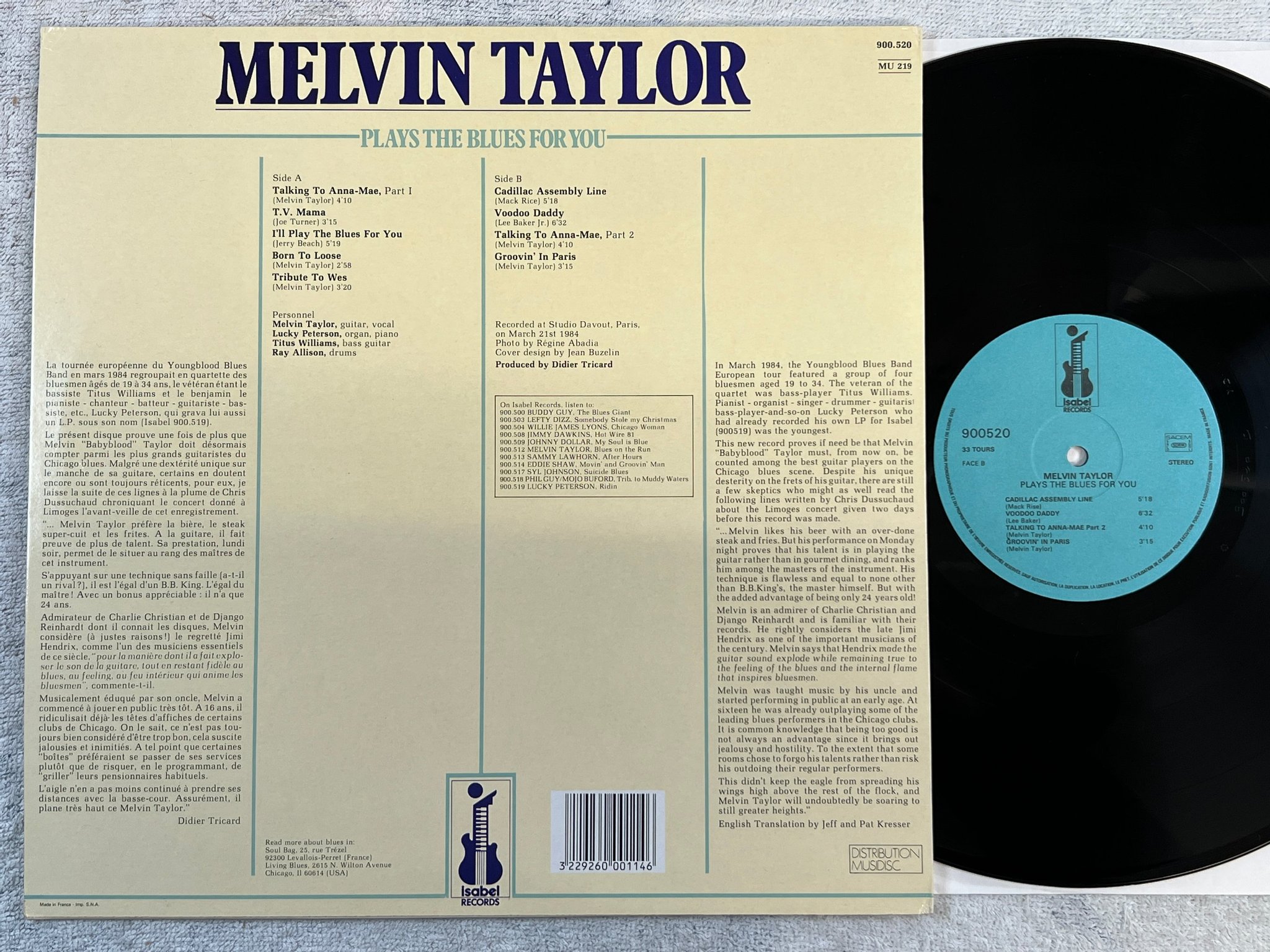 Omslagsbild för skivan MELVIN TAYLOR plays the blues for you LP -84 Fra ISABEL 900.520