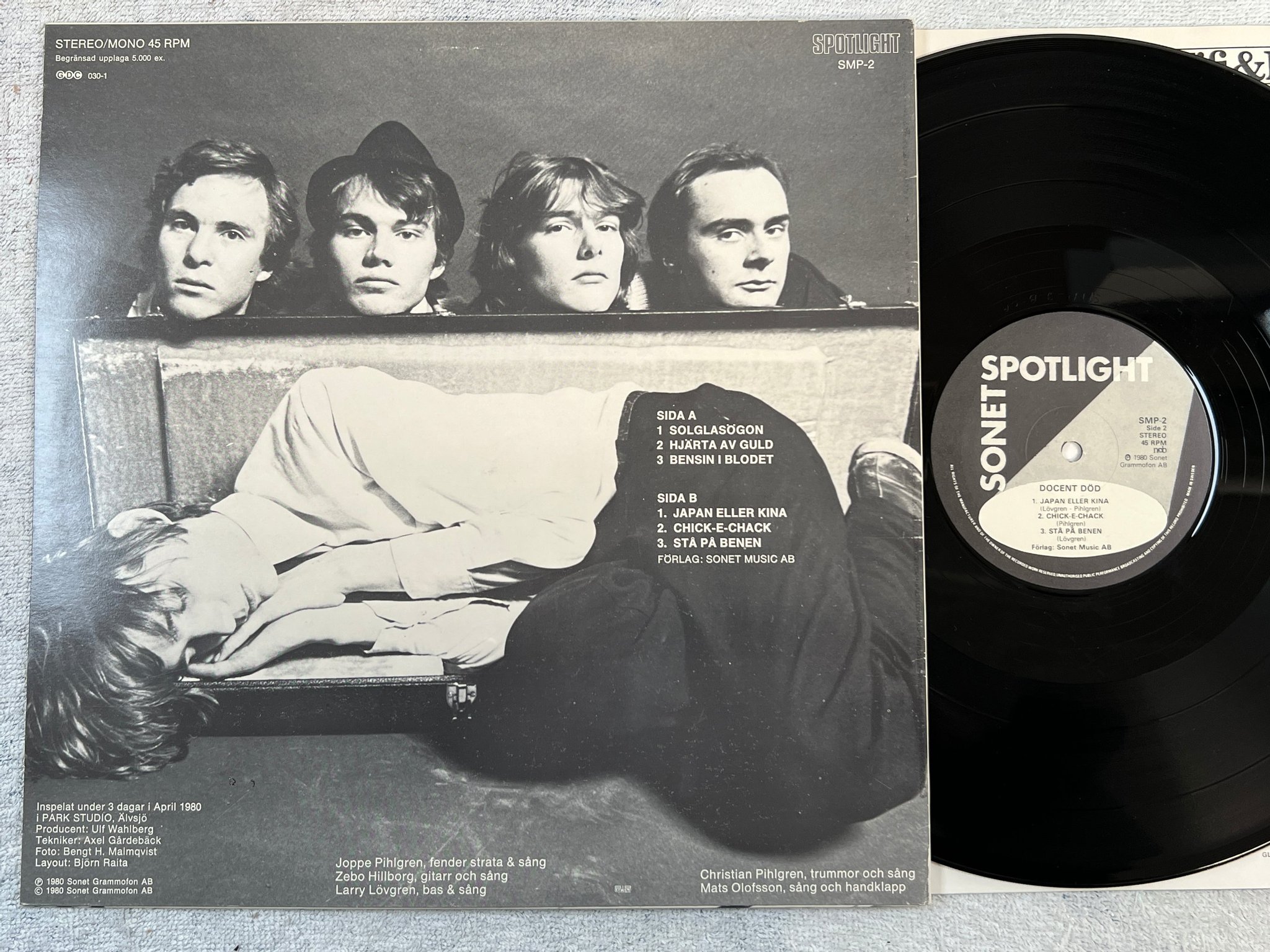 Omslagsbild för skivan DOCENT DÖD s/t LP 45rpm -80 Swe SONET SMP-2