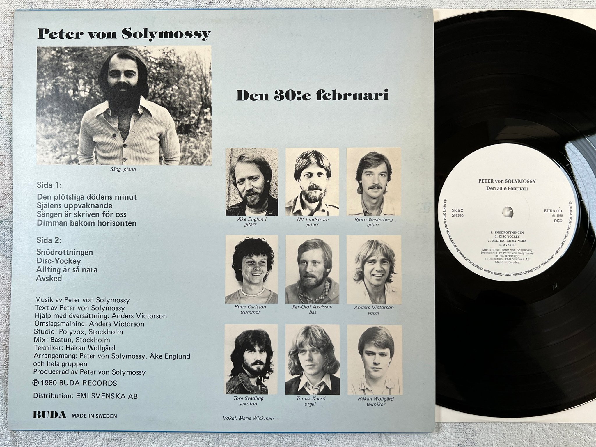 Omslagsbild för skivan PETER VON SOLYMOSSY den 30:e februari LP -80 Swe private press BUDA. 001