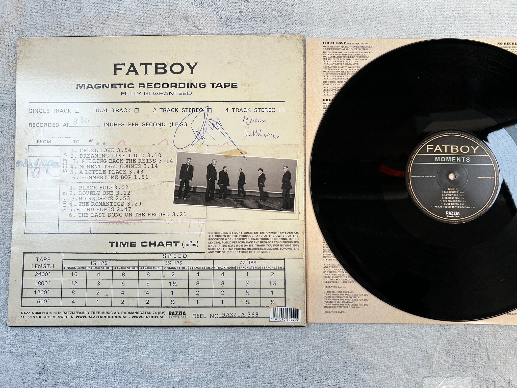 Omslagsbild för skivan FATBOY moments LP 2016 Swe RAZZIA 368 signed on front and back ROCKABILLY