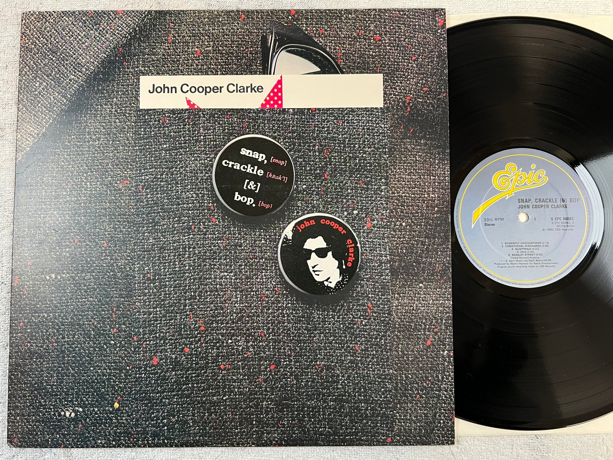 Omslagsbild för skivan JOHN COOPER CLARKE Snap, Crackle & Bop LP -80 UK EPIC EPC 84083