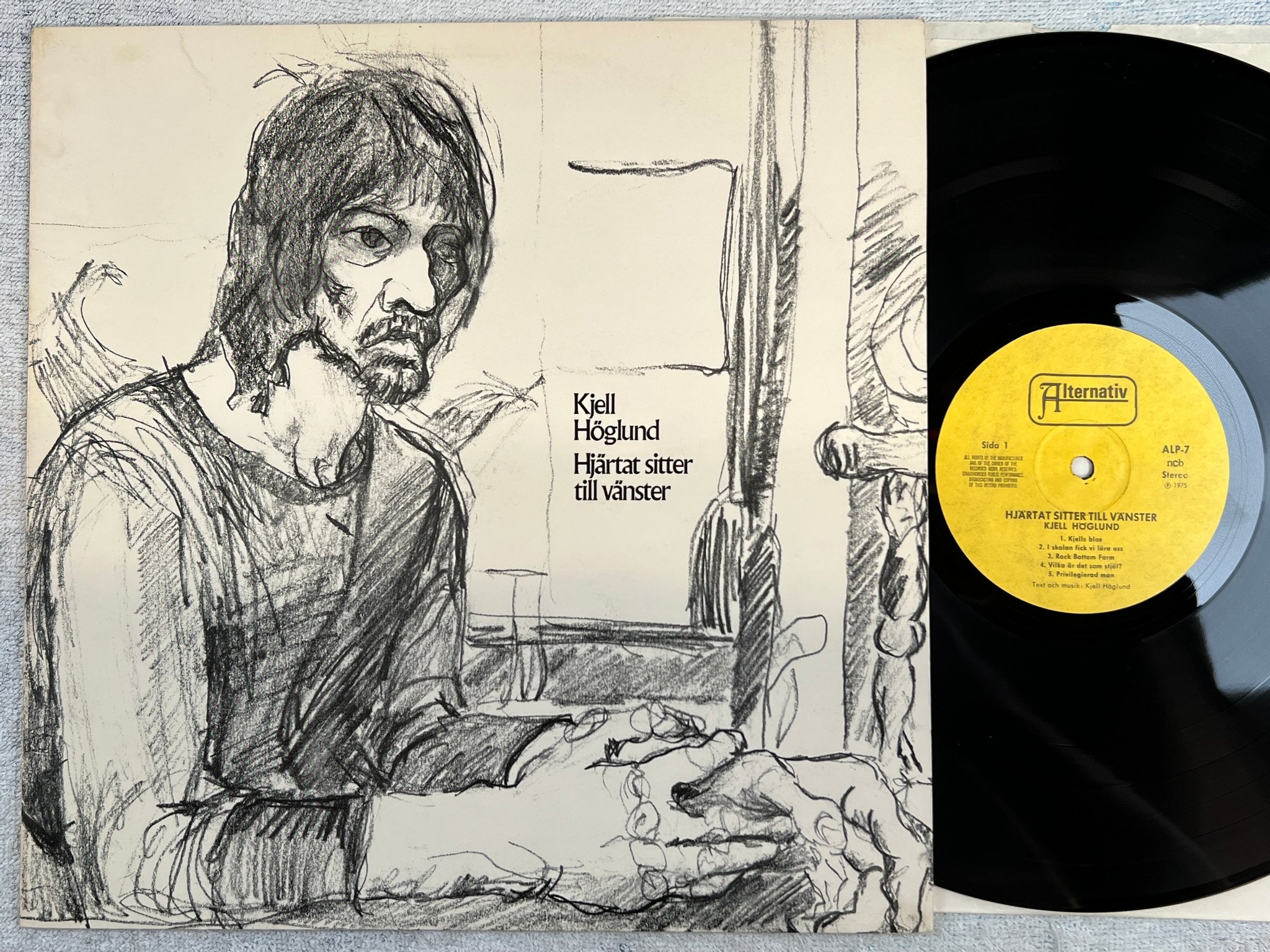 Omslagsbild för skivan KJELL HÖGLUND hjärtat sitter till vänster LP -75 Swe ALTERNATIV ALP-7