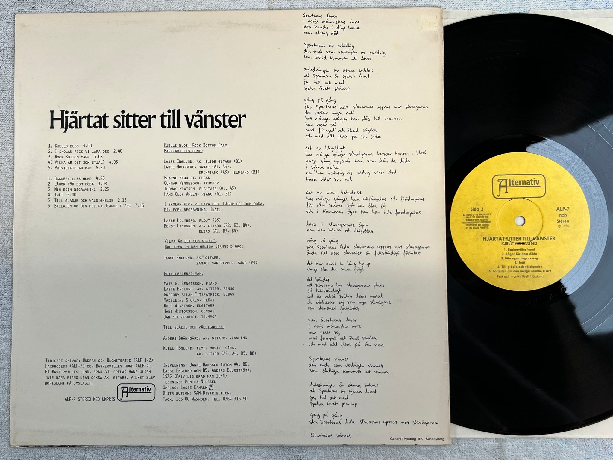 Omslagsbild för skivan KJELL HÖGLUND hjärtat sitter till vänster LP -75 Swe ALTERNATIV ALP-7