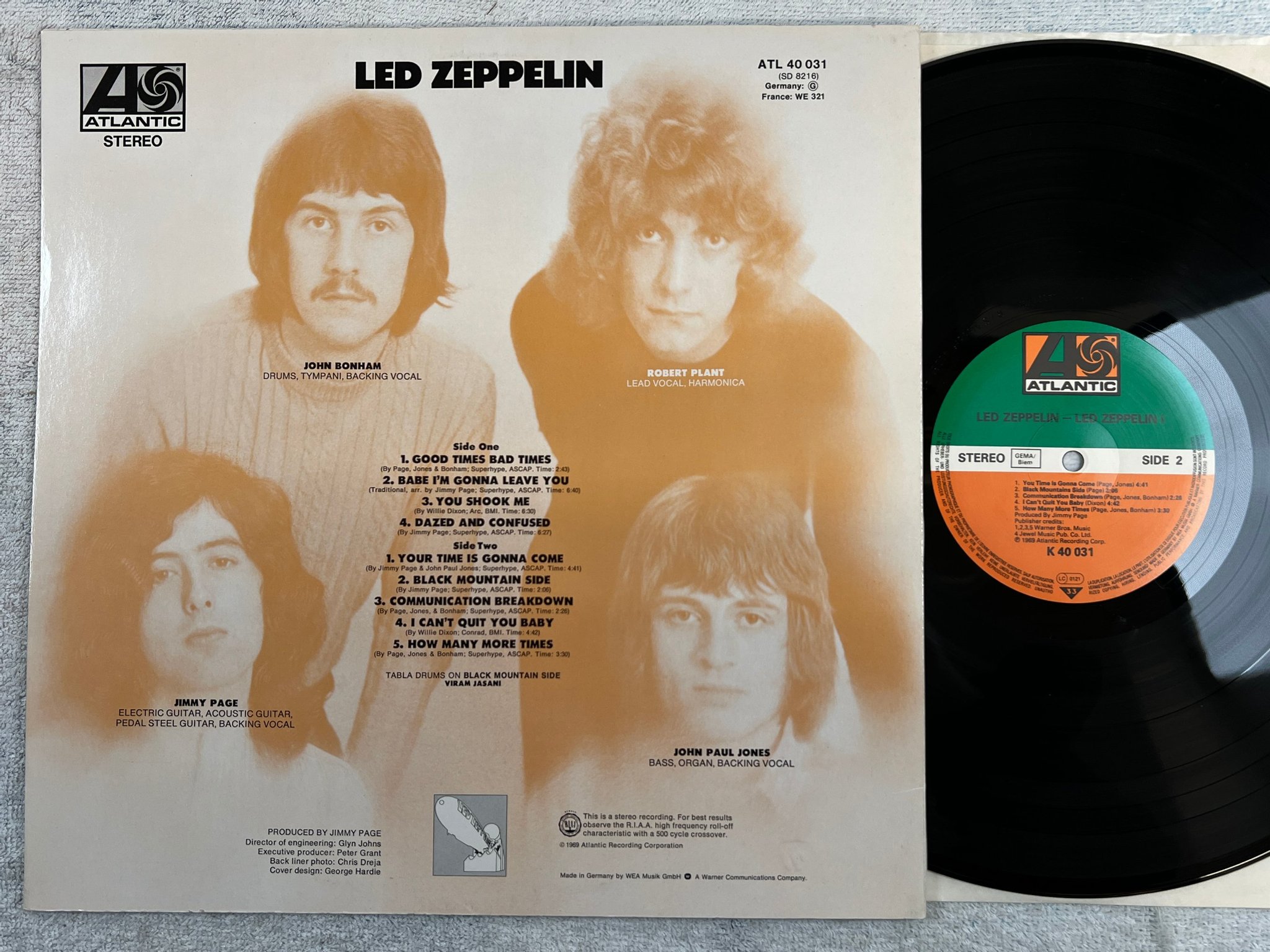 Omslagsbild för skivan LED ZEPPELIN s/t LP re Hol ATLANTIC K 40 031