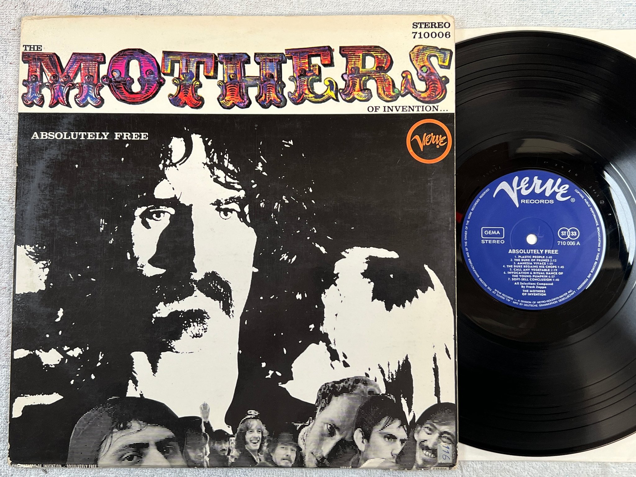 Omslagsbild för skivan THE MOTHERS OF INVENTION absolutely free LP Ger VERVE 710 006 