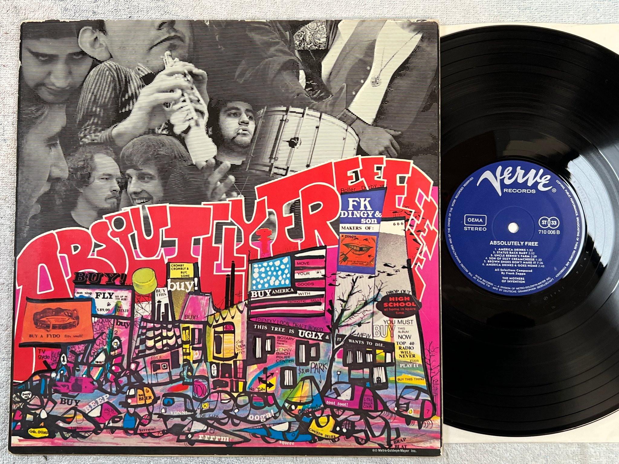 Omslagsbild för skivan THE MOTHERS OF INVENTION absolutely free LP Ger VERVE 710 006 