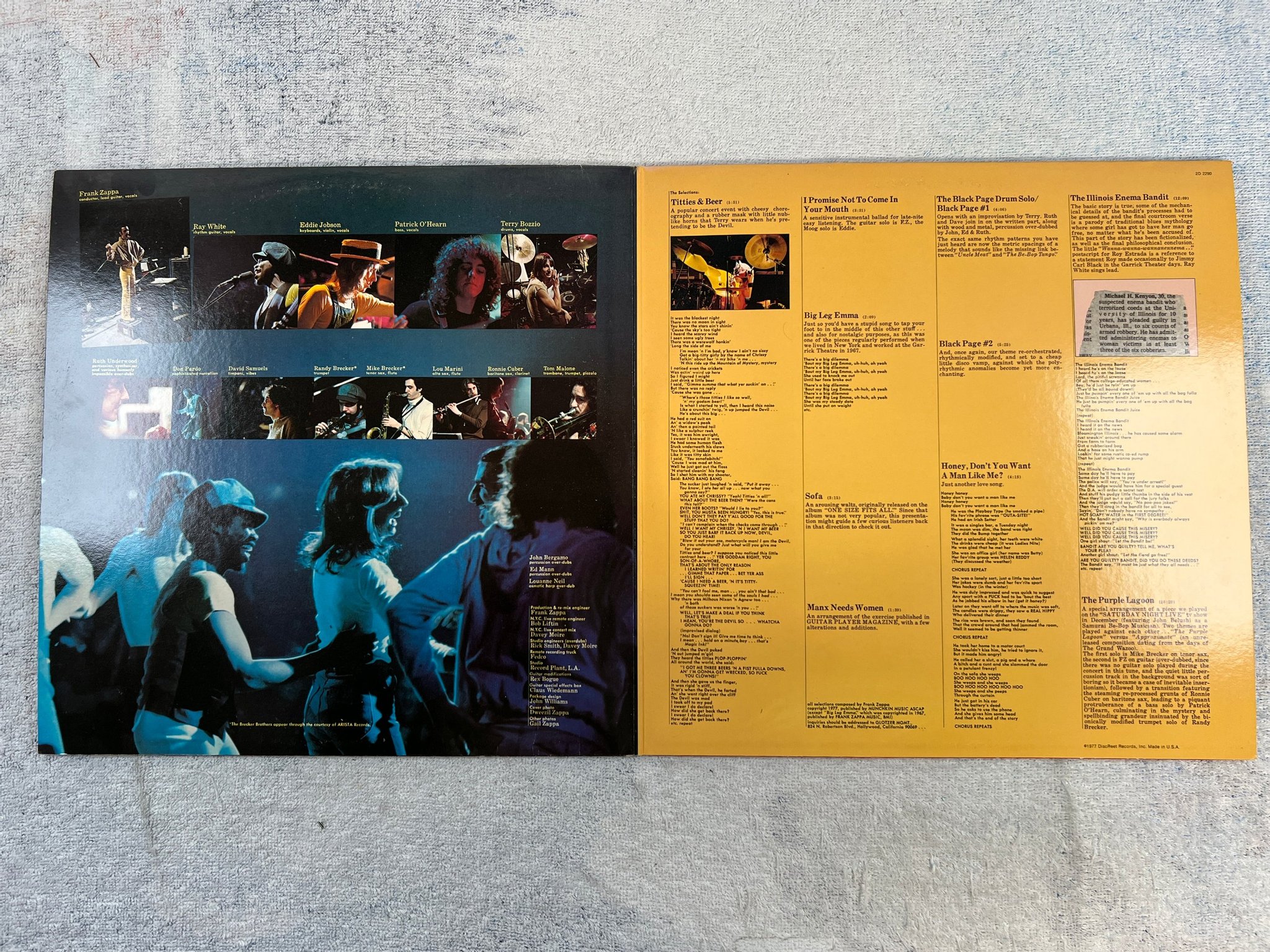 Omslagsbild för skivan FRANK ZAPPA Zappa in New York LP -77 US DISCREET 2D 2290