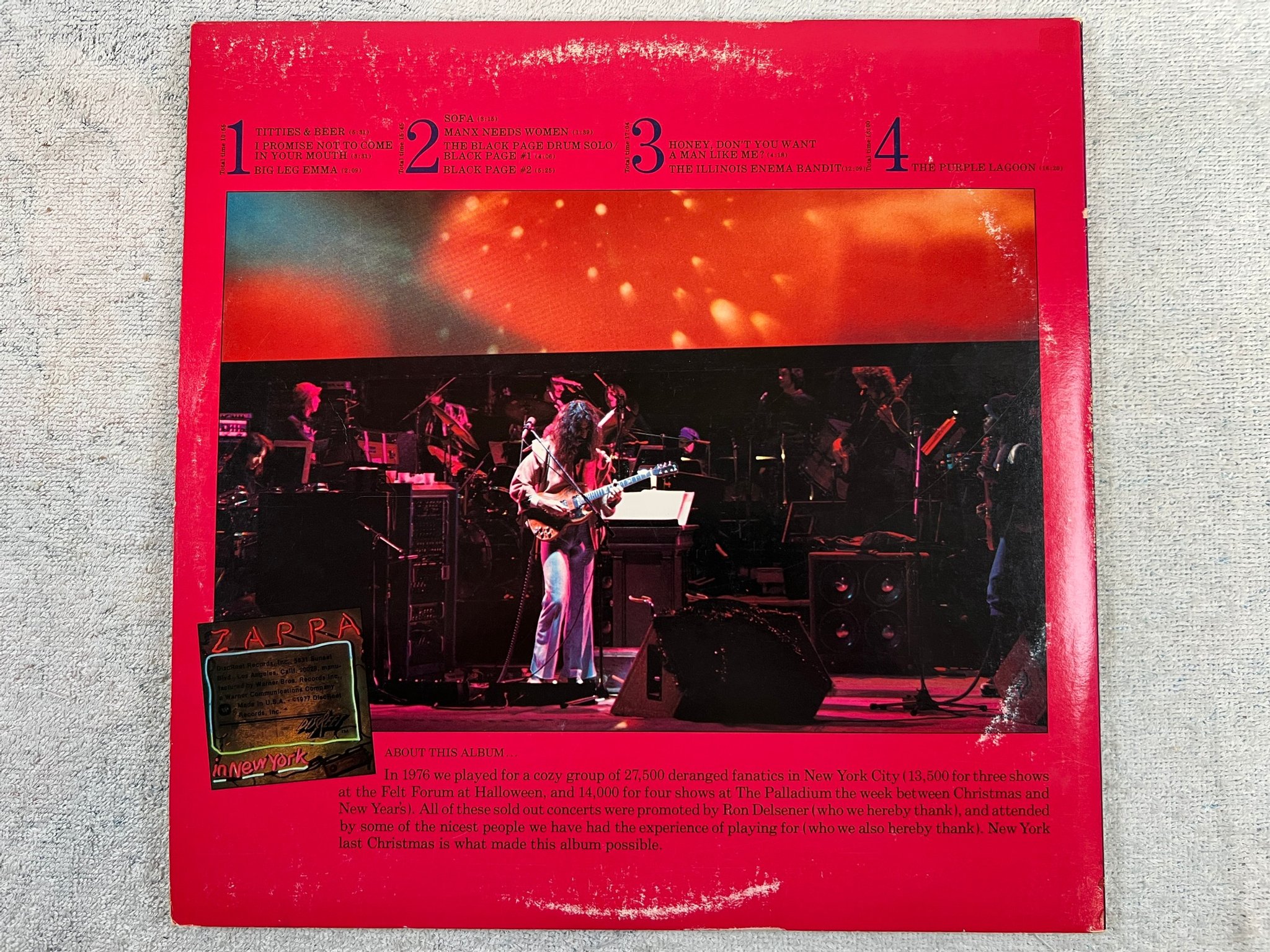 Omslagsbild för skivan FRANK ZAPPA Zappa in New York LP -77 US DISCREET 2D 2290