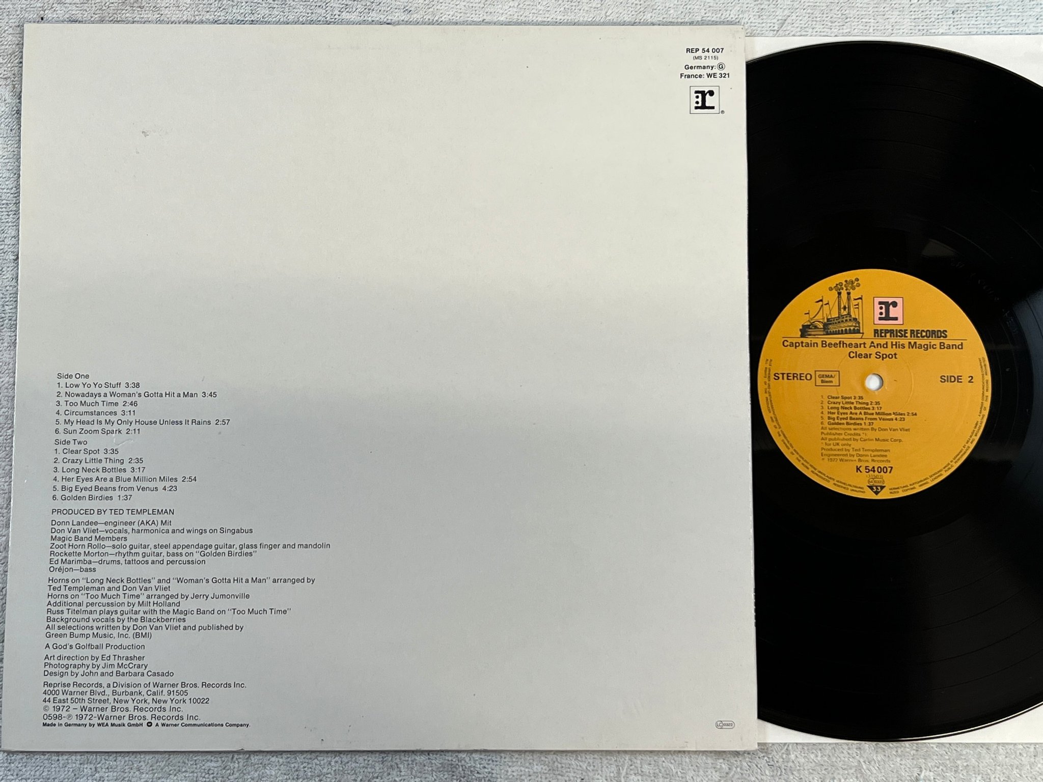 Omslagsbild för skivan CAPTAIN BEEFHEART & HIS MAGIC BAND clear spot LP re Ger REPRISE K 54007