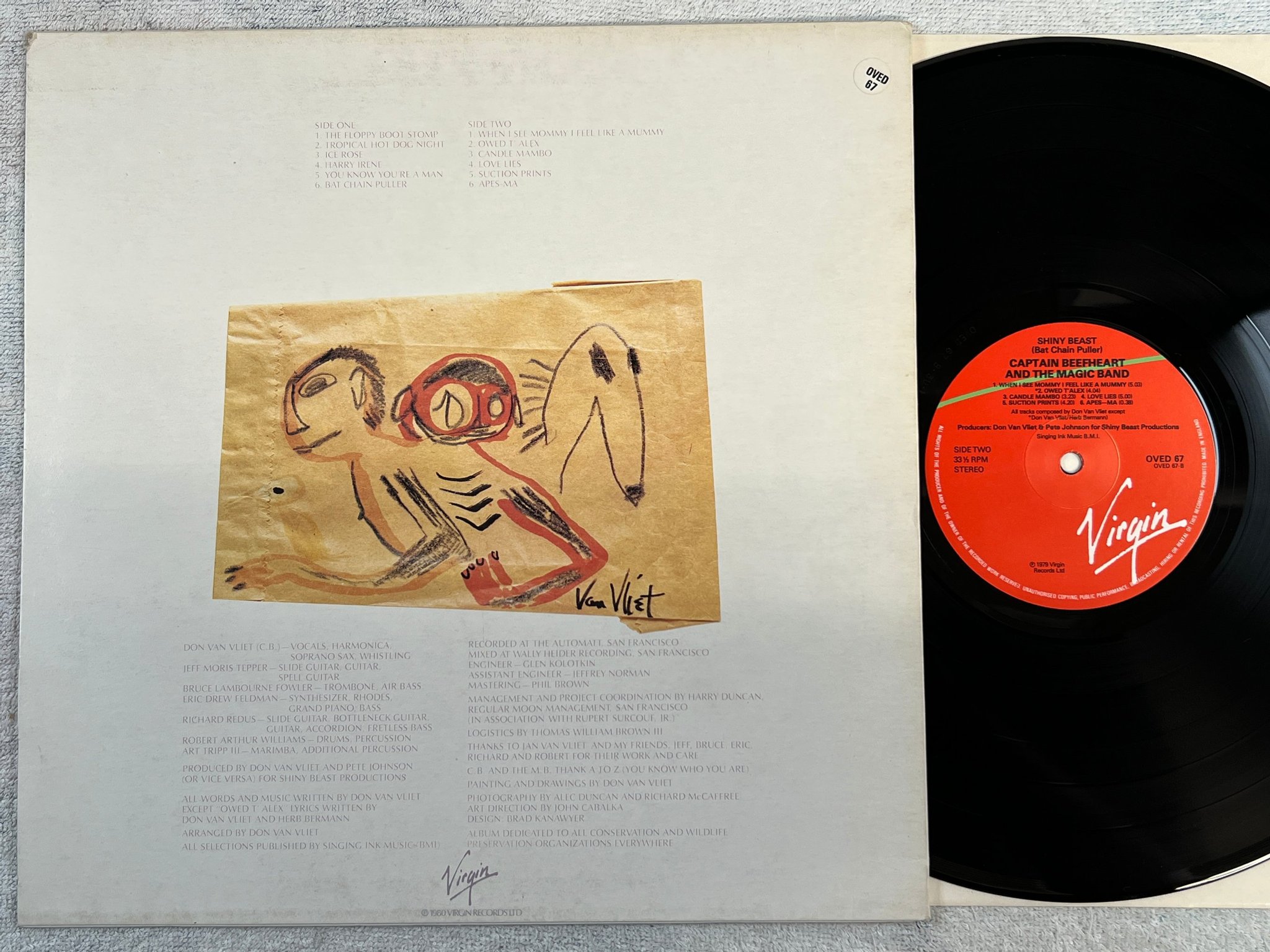 Omslagsbild för skivan CAPTAIN BEEFHEART & HIS MAGIC BAND shiny beast LP -80 UK VIRGIN OVED 67
