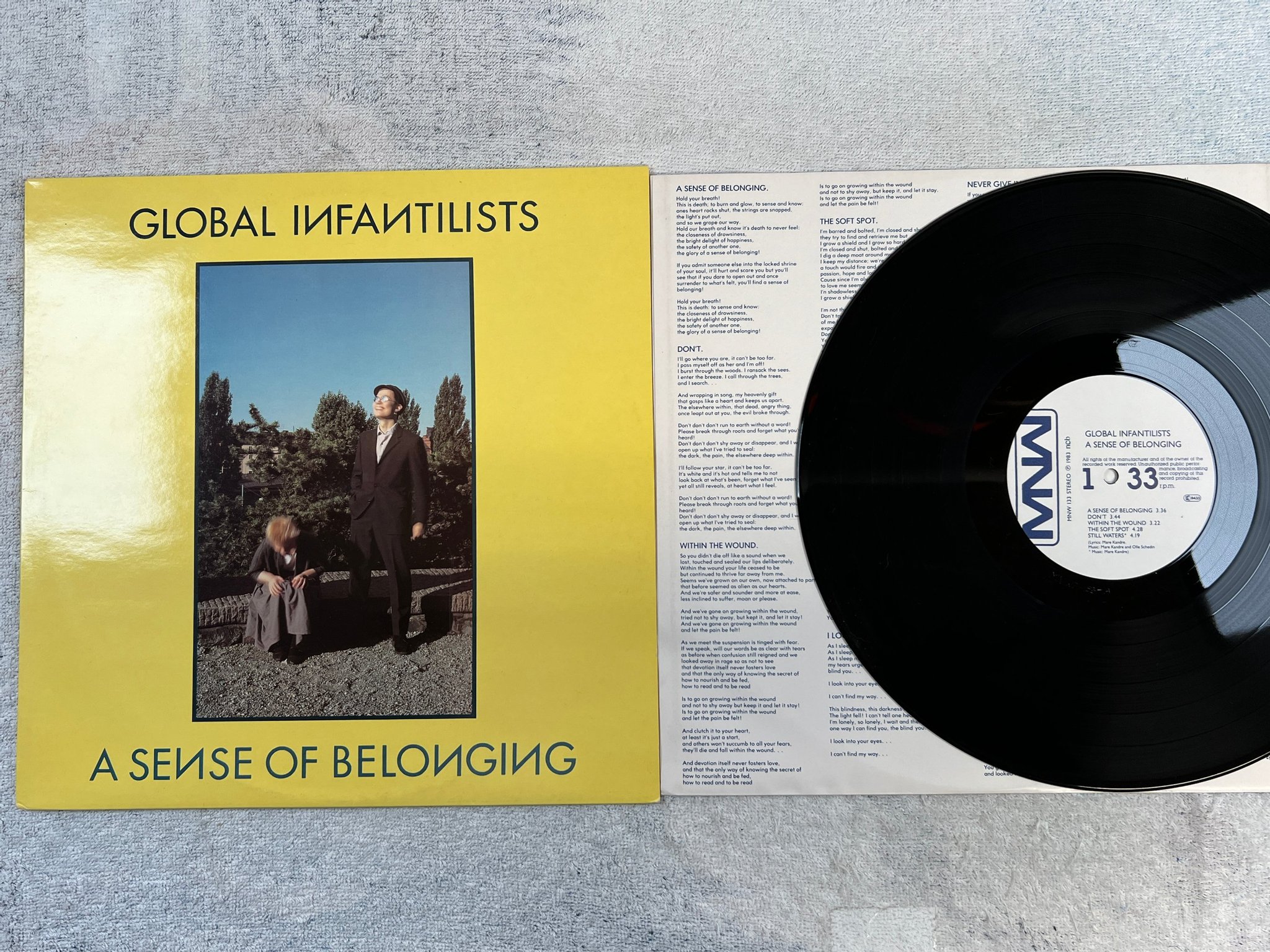 Omslagsbild för skivan GLOBAL INFANTILISTS  a sense of belonging LP -83 ncb MNW 133