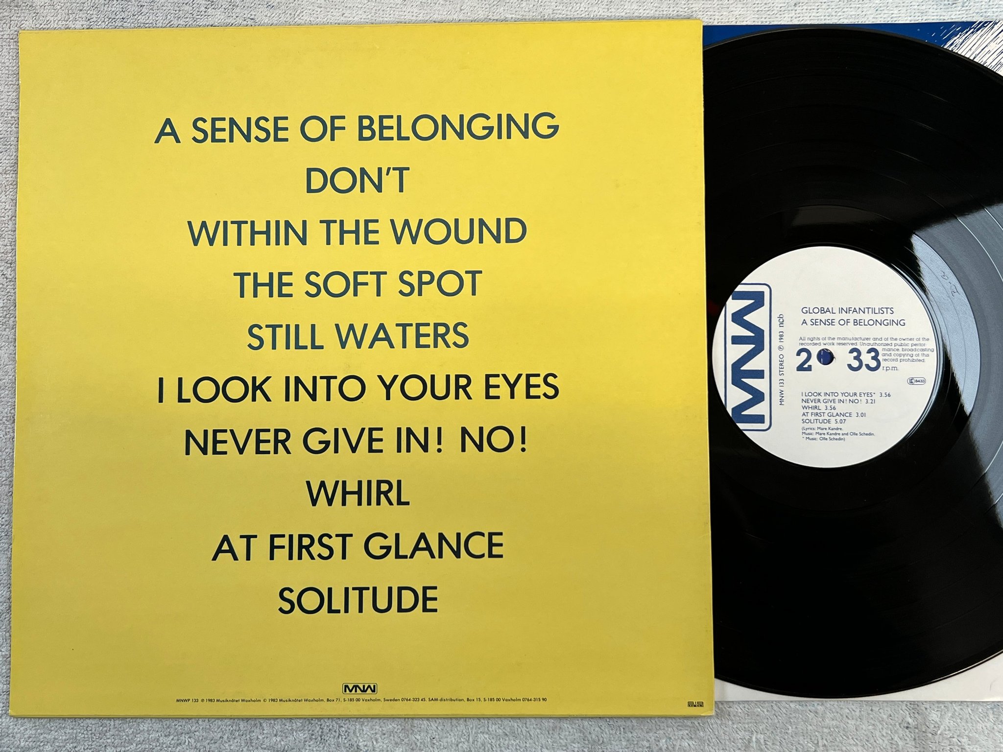 Omslagsbild för skivan GLOBAL INFANTILISTS  a sense of belonging LP -83 ncb MNW 133