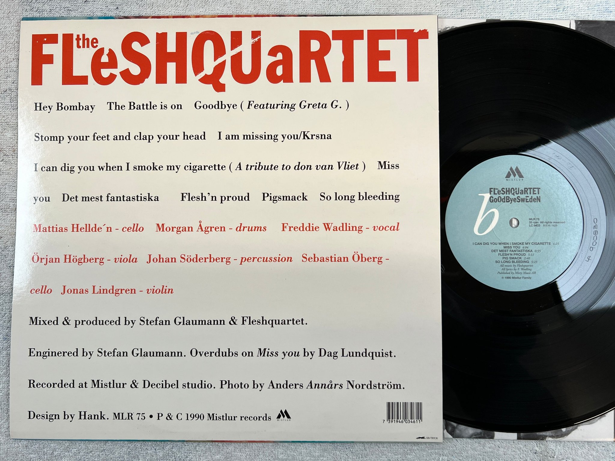 Omslagsbild för skivan FLESHQUARTET Goodbye Sweden LP -90 Swe MISTLUR MLR 75 