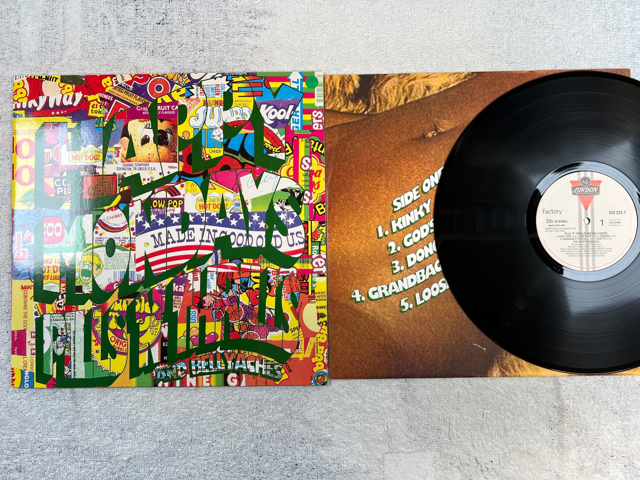 Omslagsbild för skivan THE HAPPY MONDAYS pills n thrills and bellyaches LP -90 Hol LONDON 828223-1