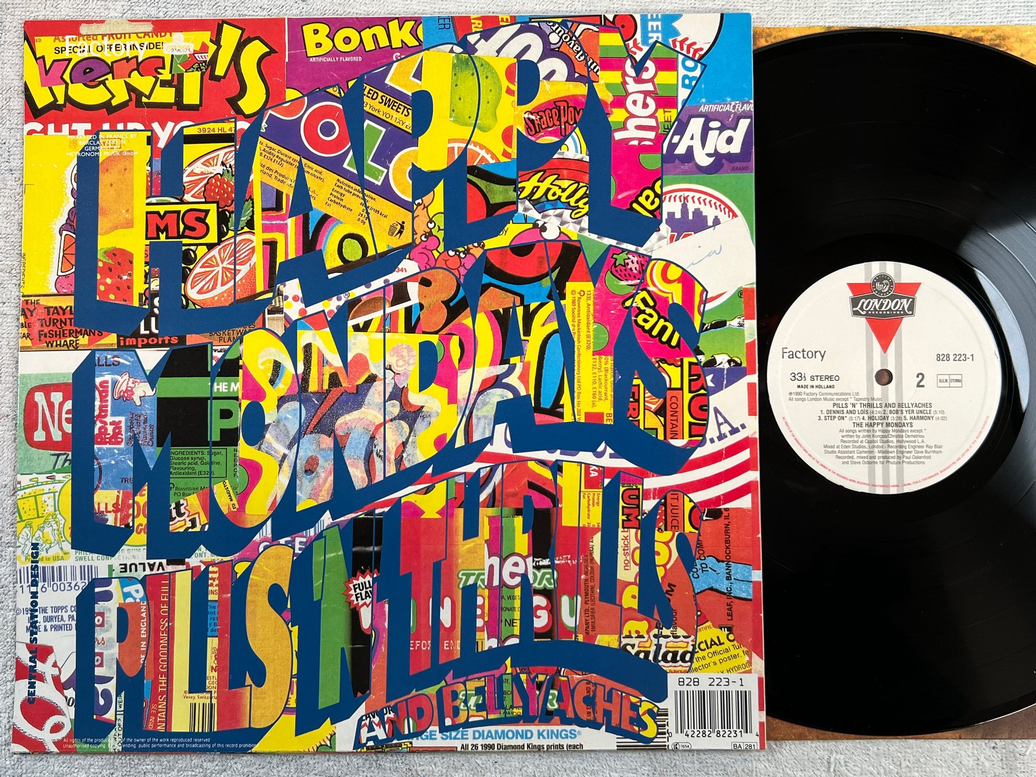 Omslagsbild för skivan THE HAPPY MONDAYS pills n thrills and bellyaches LP -90 Hol LONDON 828223-1
