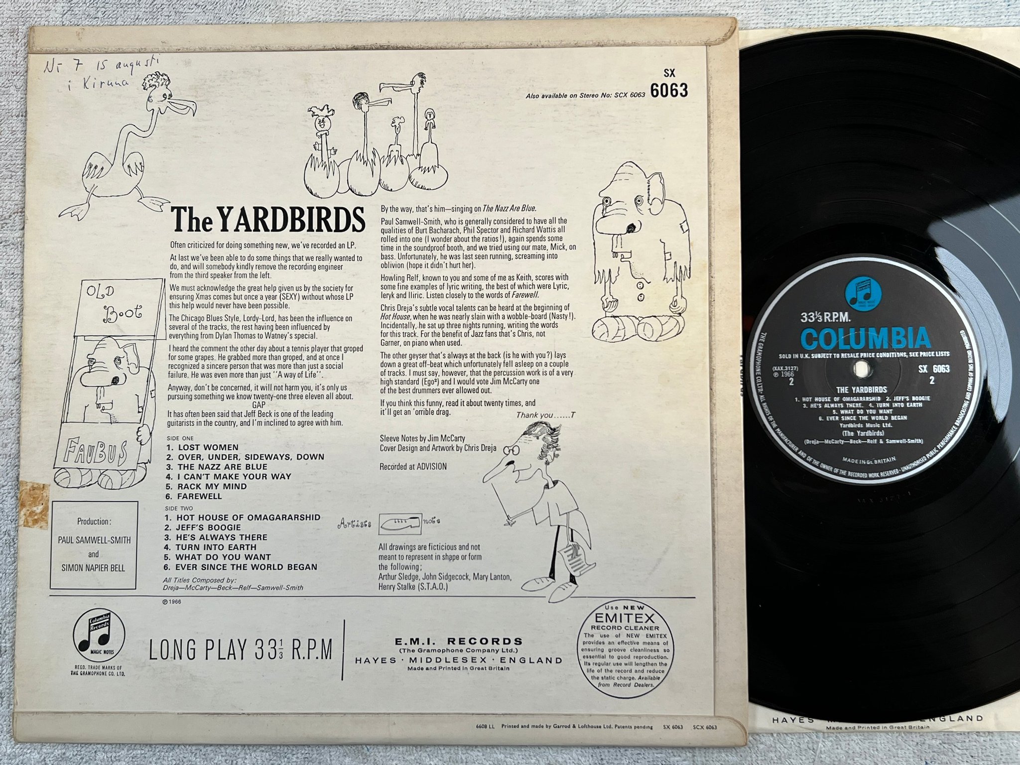 Omslagsbild för skivan THE YARDBIRDS s/t LP -66 UK COLUMBIA SX 6063