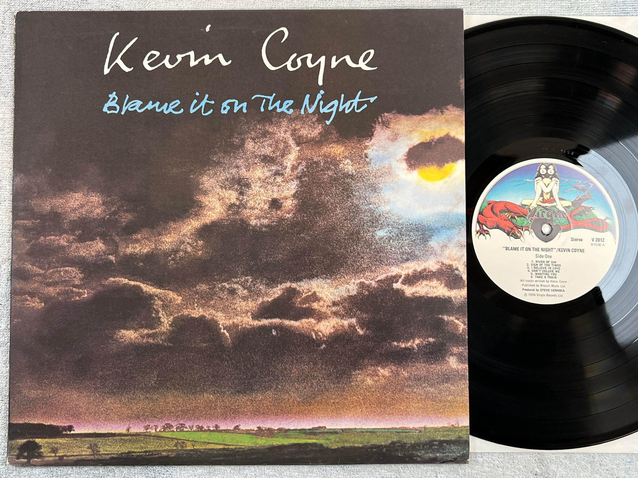 Omslagsbild för skivan KEVIN COYNE blame it on the night LP -74 UK VIRGIN V 2012