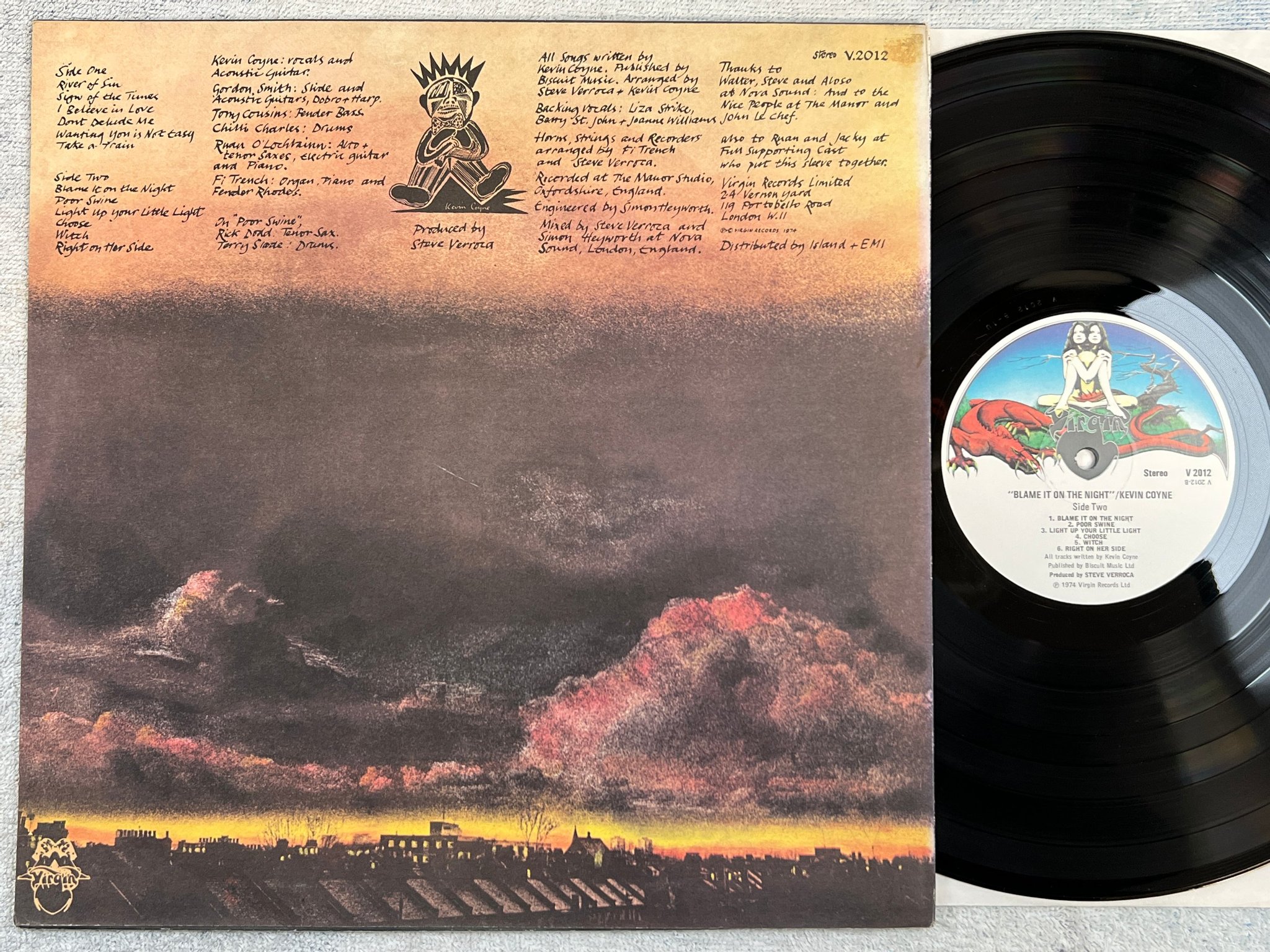 Omslagsbild för skivan KEVIN COYNE blame it on the night LP -74 UK VIRGIN V 2012