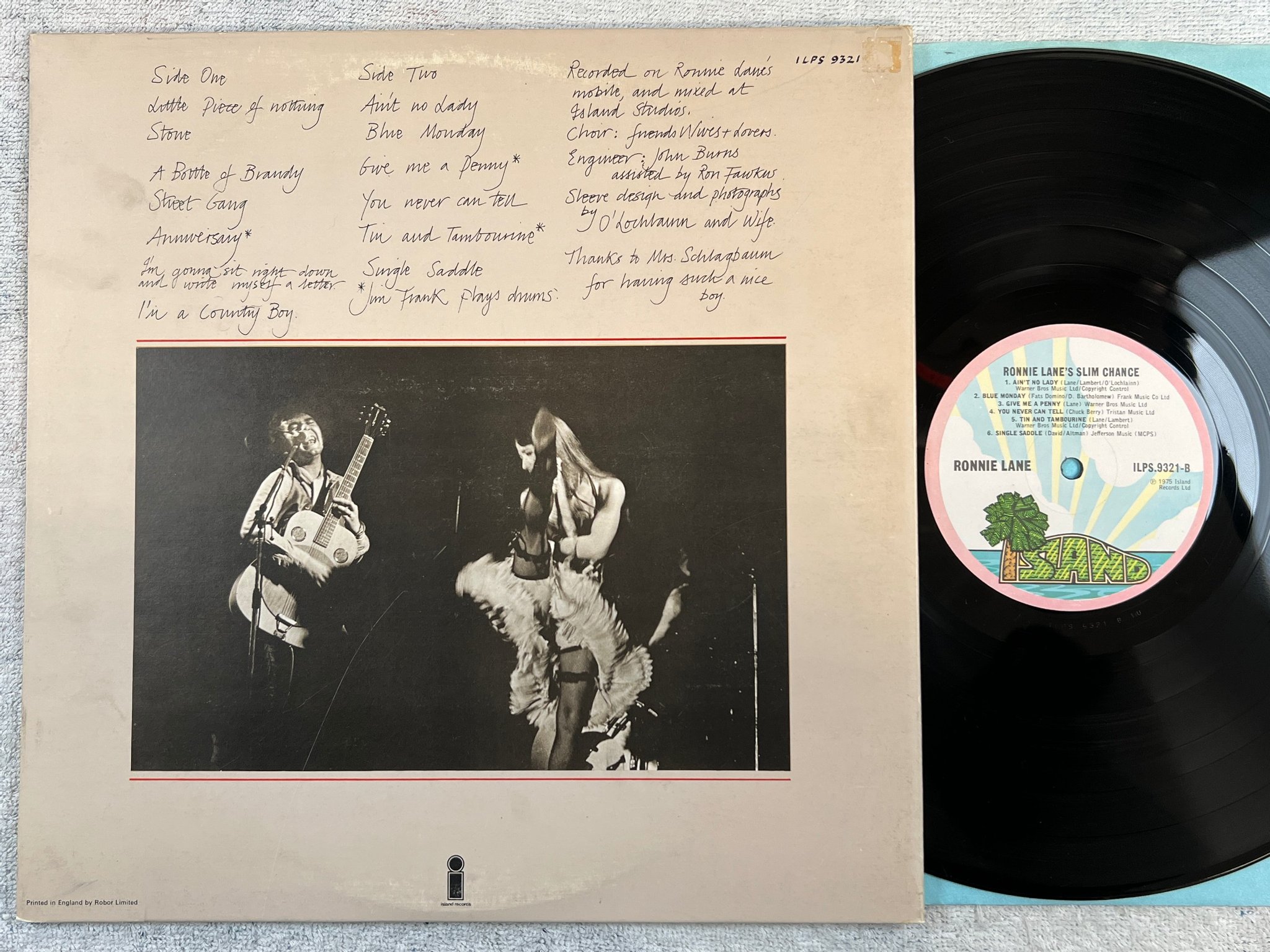 Omslagsbild för skivan RONNIE LANE’S SLIM CHANCE LP -75 UK ISLAND ILPS 9321