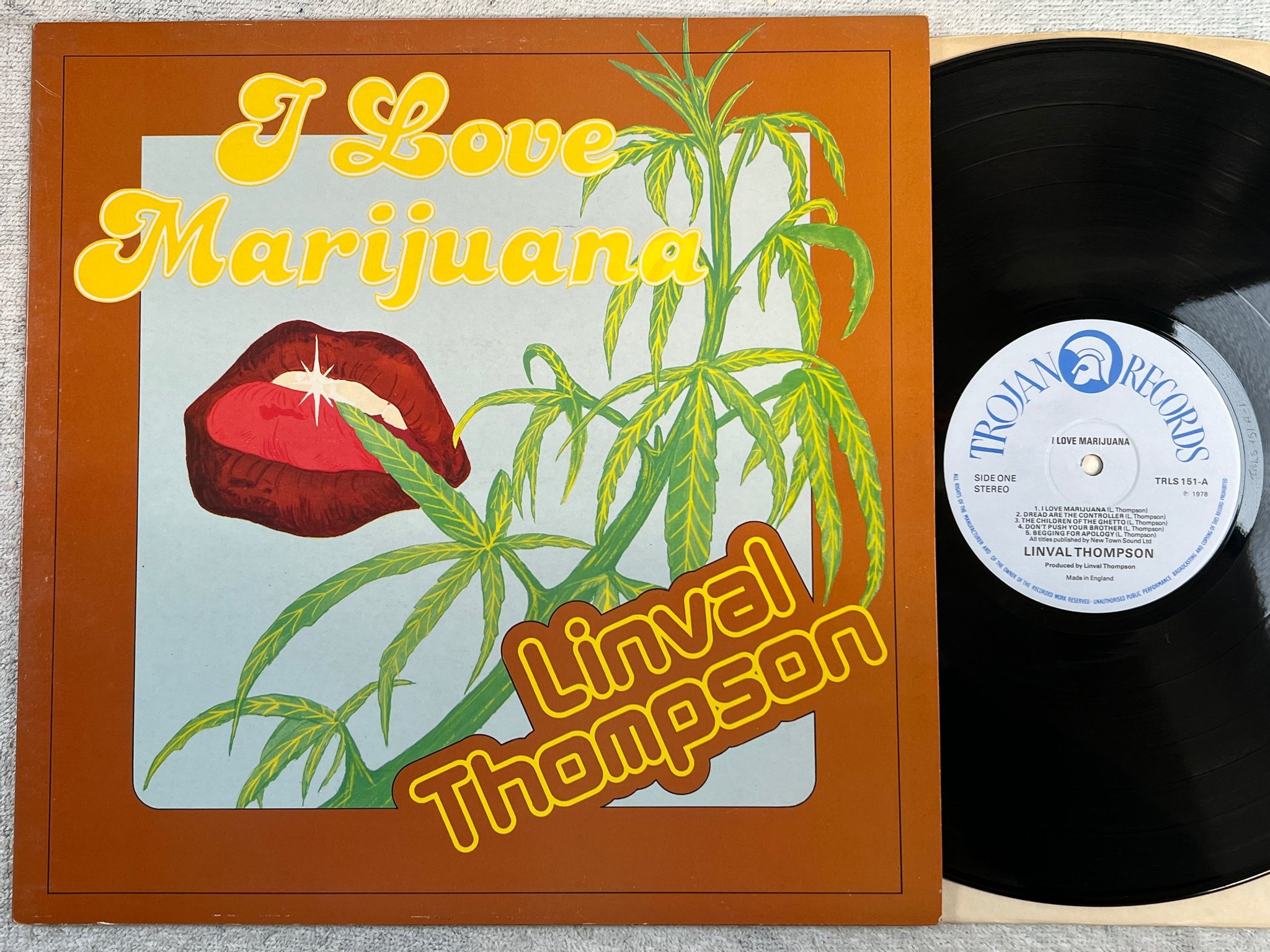 Omslagsbild för skivan LINVAL THOMPSON I love marijuana LP -78 UK TROJAN TRLS 151