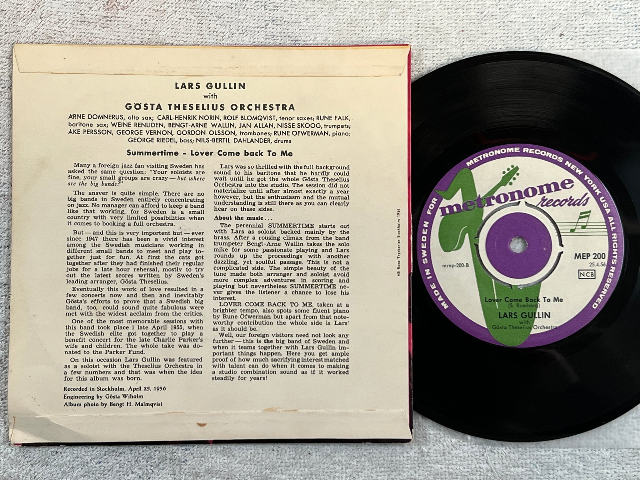 Omslagsbild för skivan LARS GULLIN summertime 7”single Swe METRONOME MEP 200