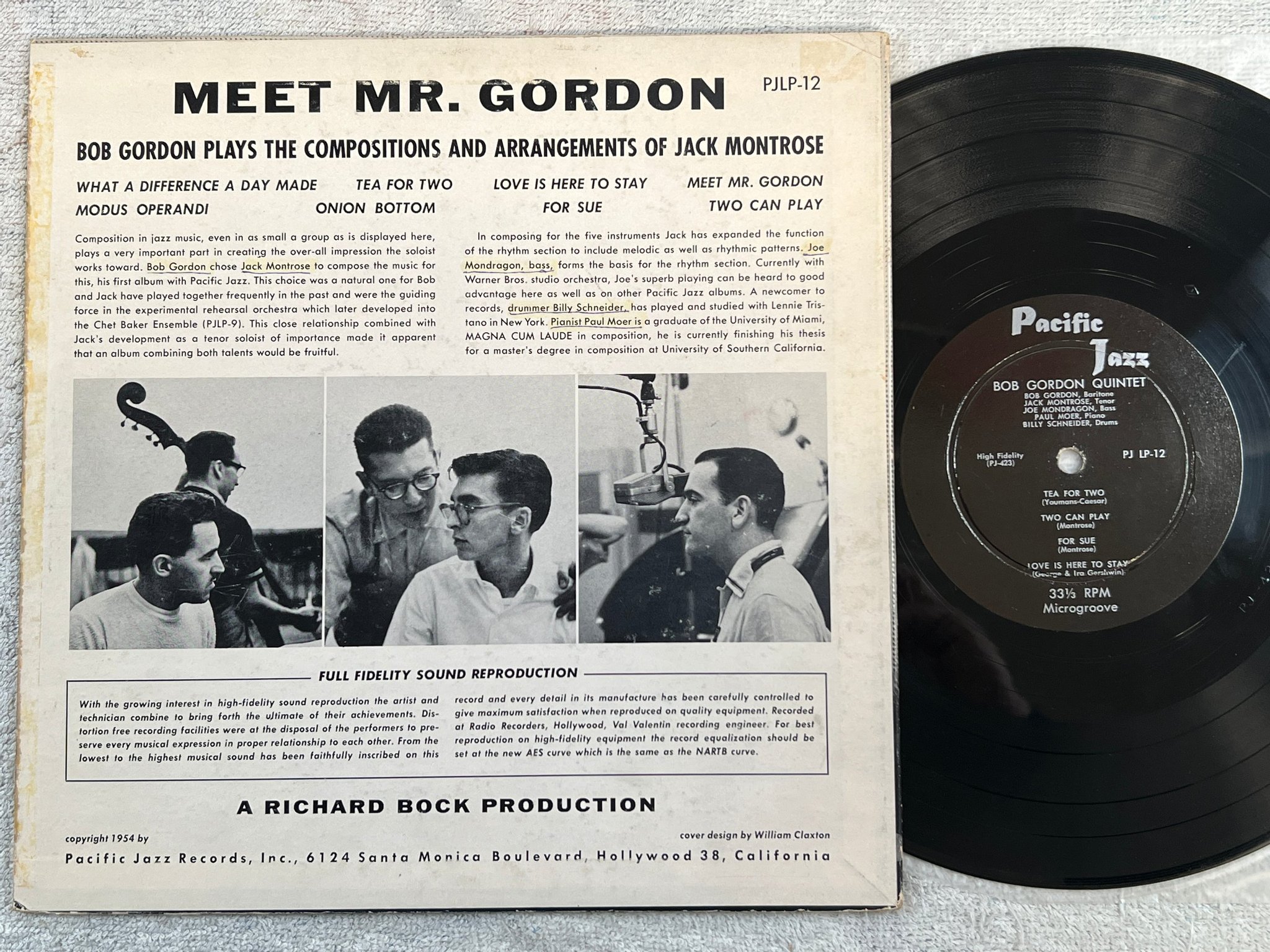 Omslagsbild för skivan BOB GORDON QUINTET  10”LP -54 US PACIFIC JAZZ PJ LP-12