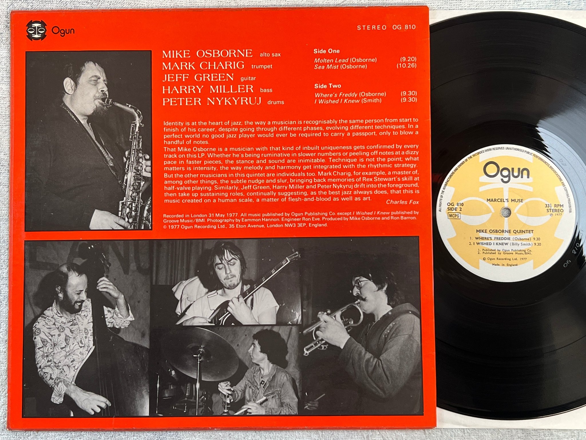 Omslagsbild för skivan MIKE OSBORNE QUINTET Marcel’s muse LP -77 UK OGUN OG 810 