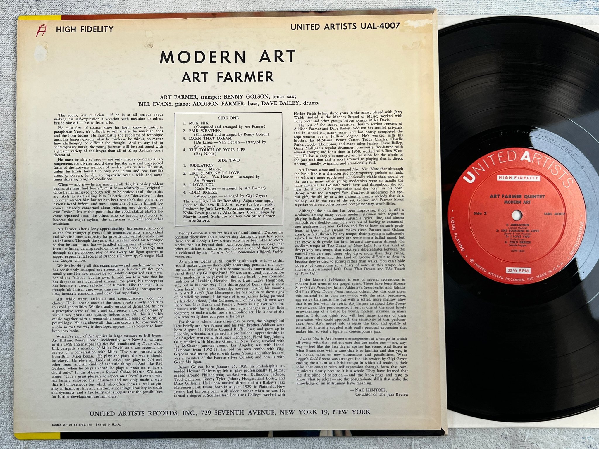 Omslagsbild för skivan ART FARMER QUINTET modern art LP US UNITED ARTISTS UAL 4007