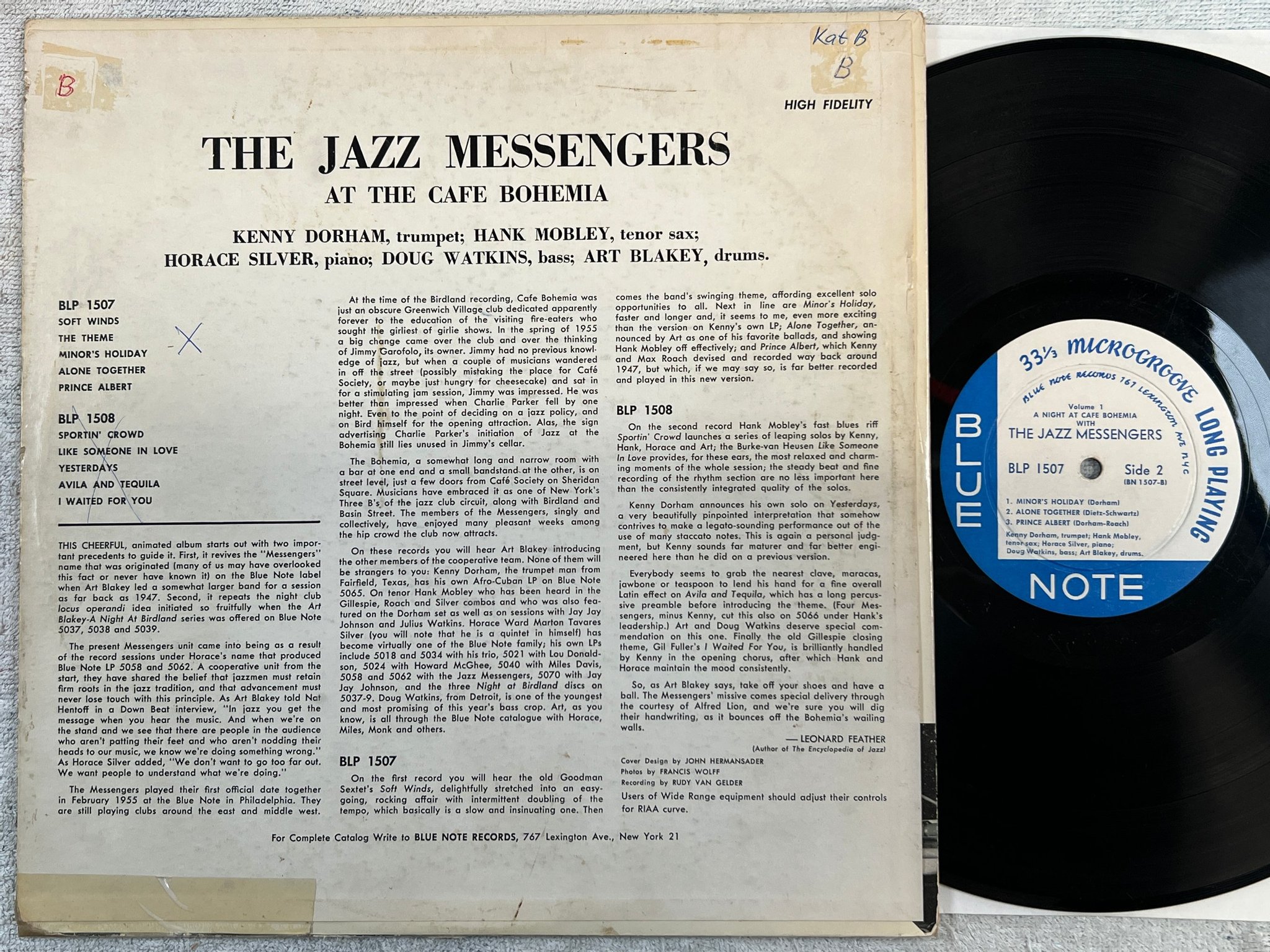 Omslagsbild för skivan THE JAZZ MESSENGERS at the cafe Bohemia LP -56 US BLUE NOTE BLP 1507 Lexington 