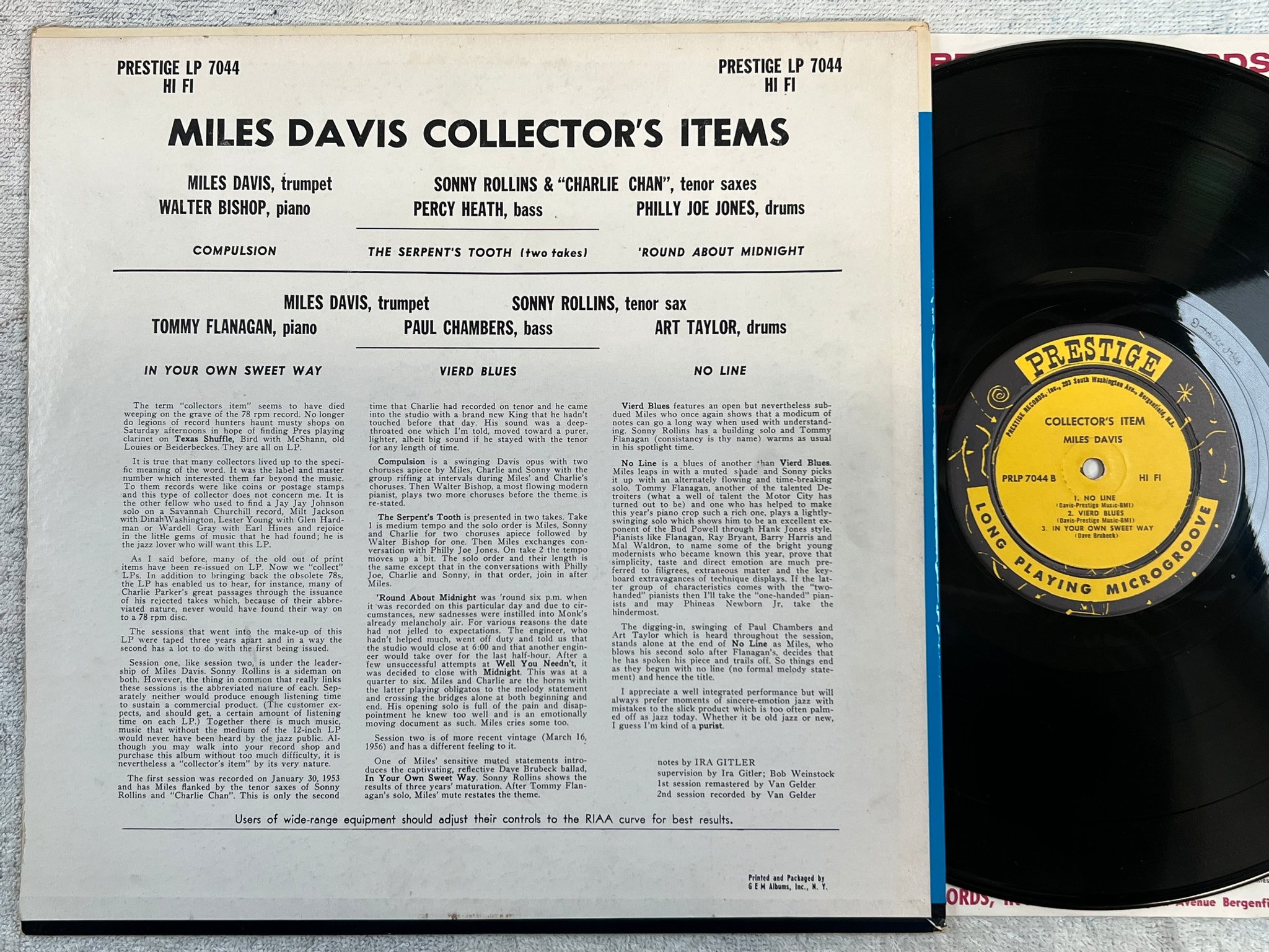 Omslagsbild för skivan MILES DAVIS collector’s item LP -58 US PRESTIGE PRLP 7044 Bergenfield adress